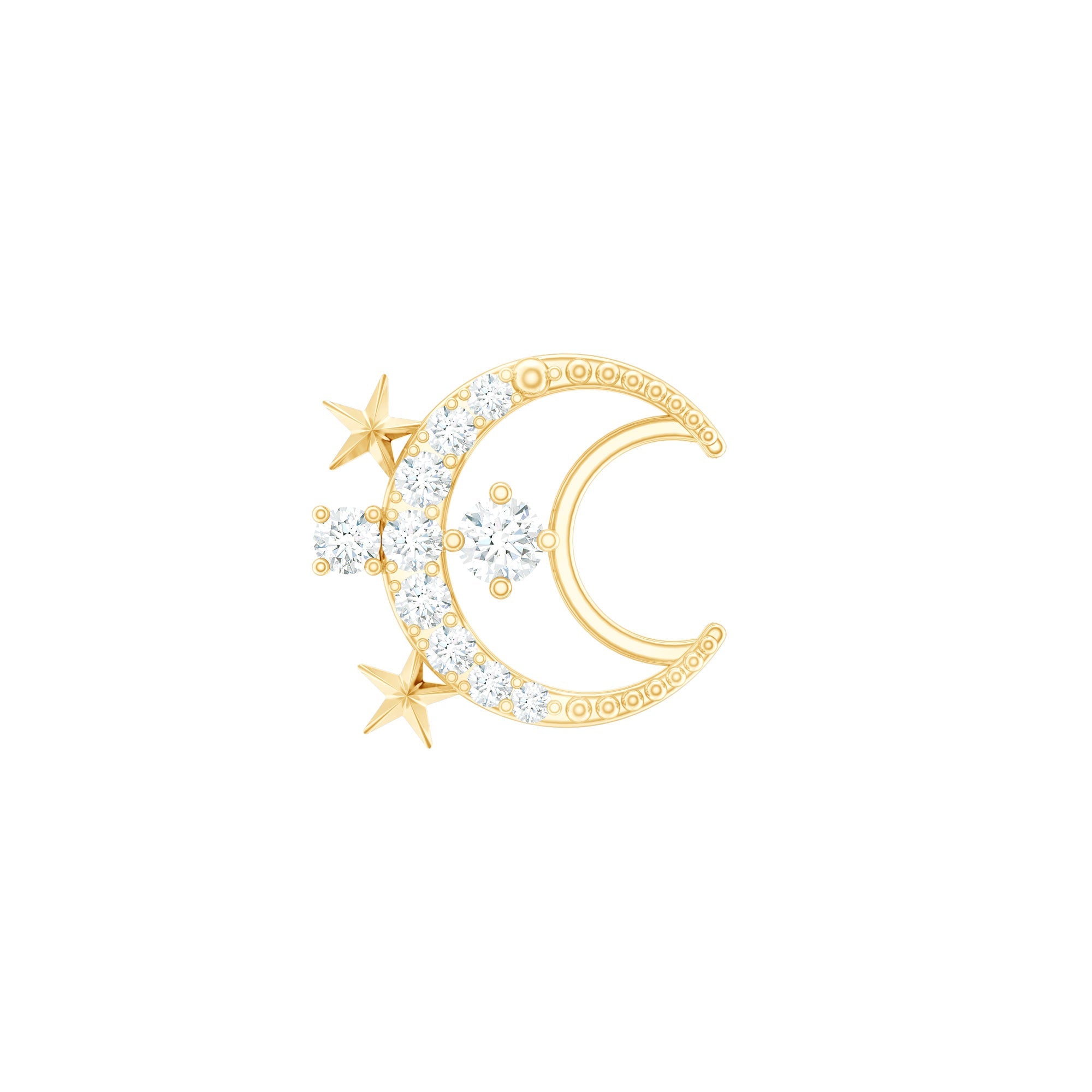 Diamond Star and Moon Earring for Helix Piercing