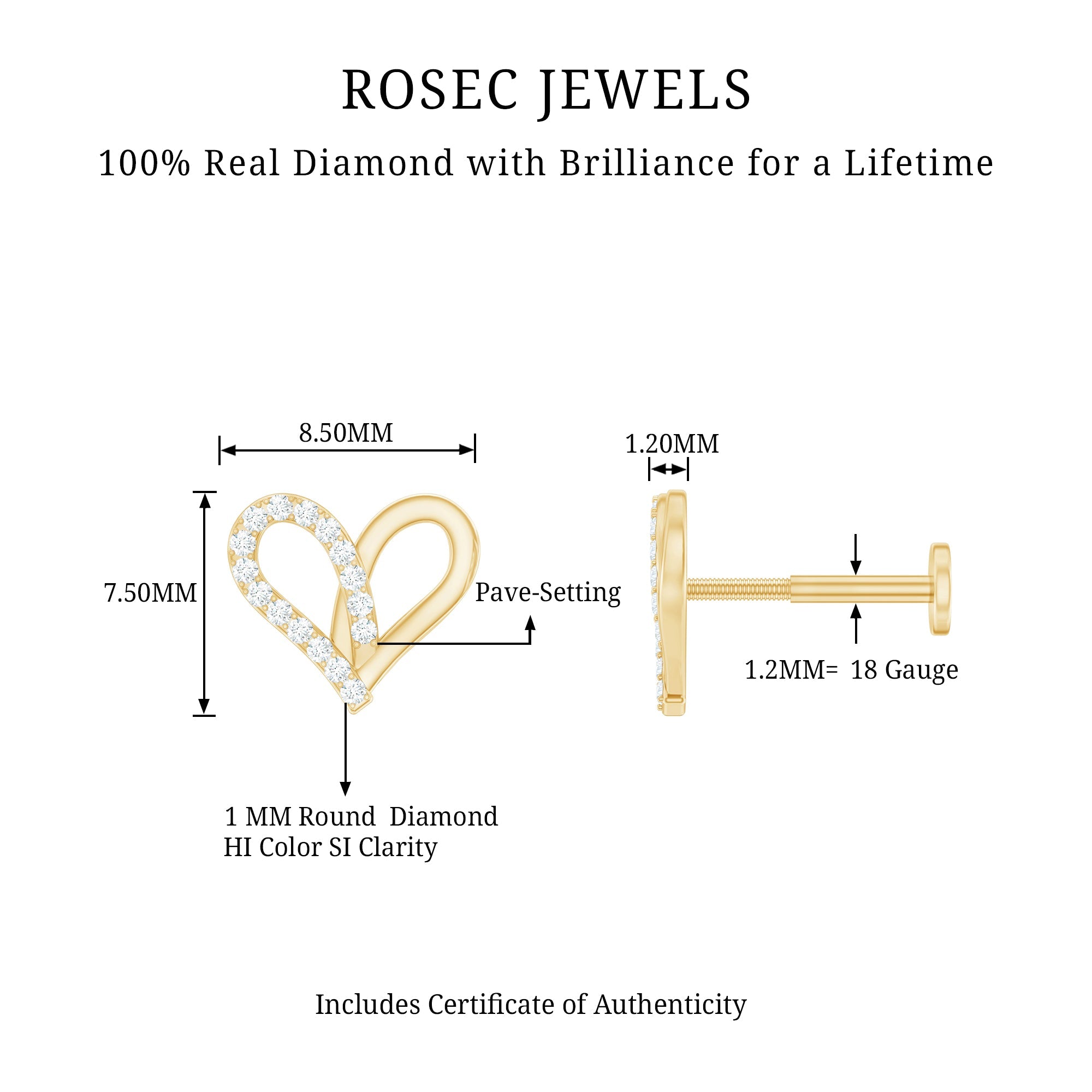 Diamond Heart Earring for Helix Piercing