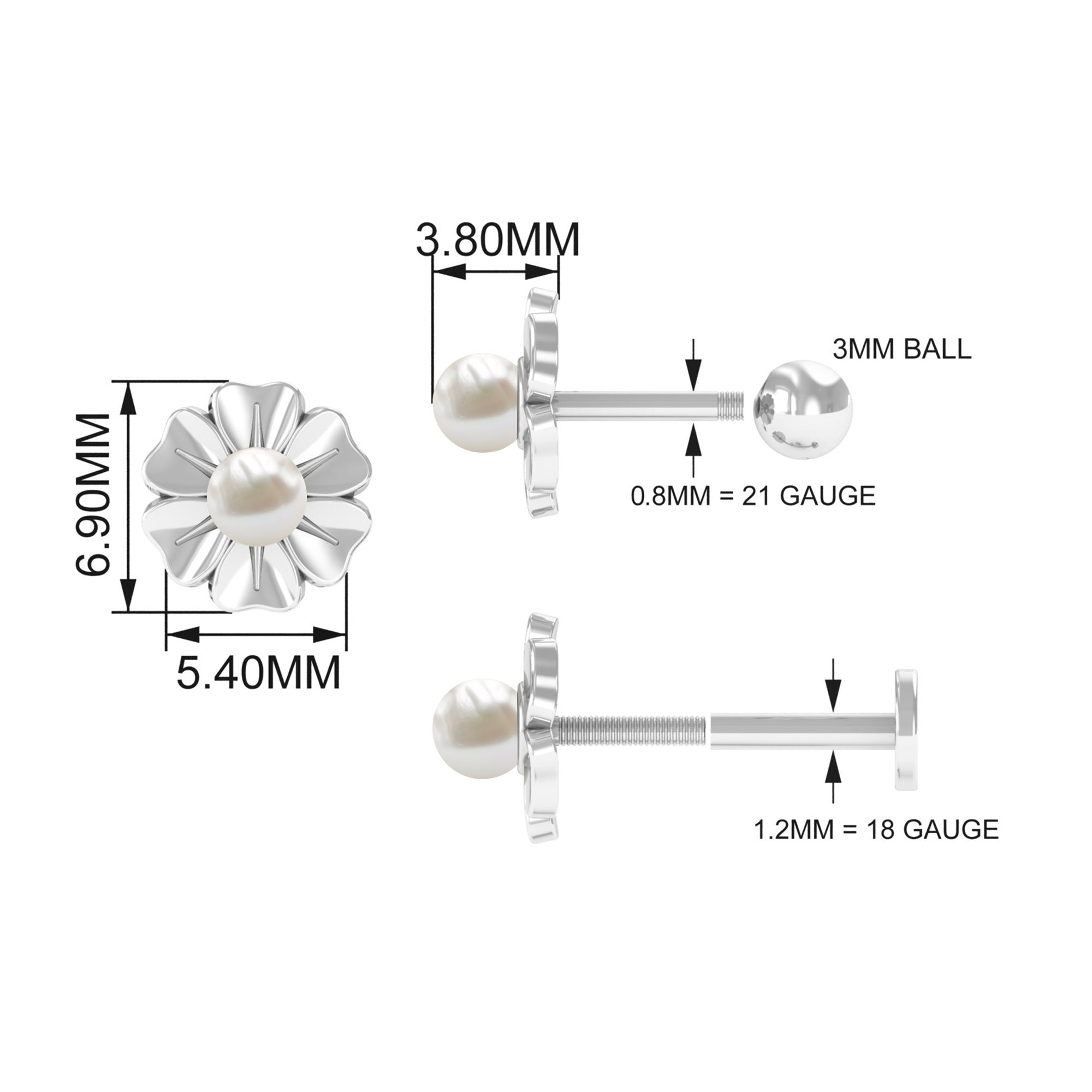 White Pearl Floral Earring for Helix Piercing