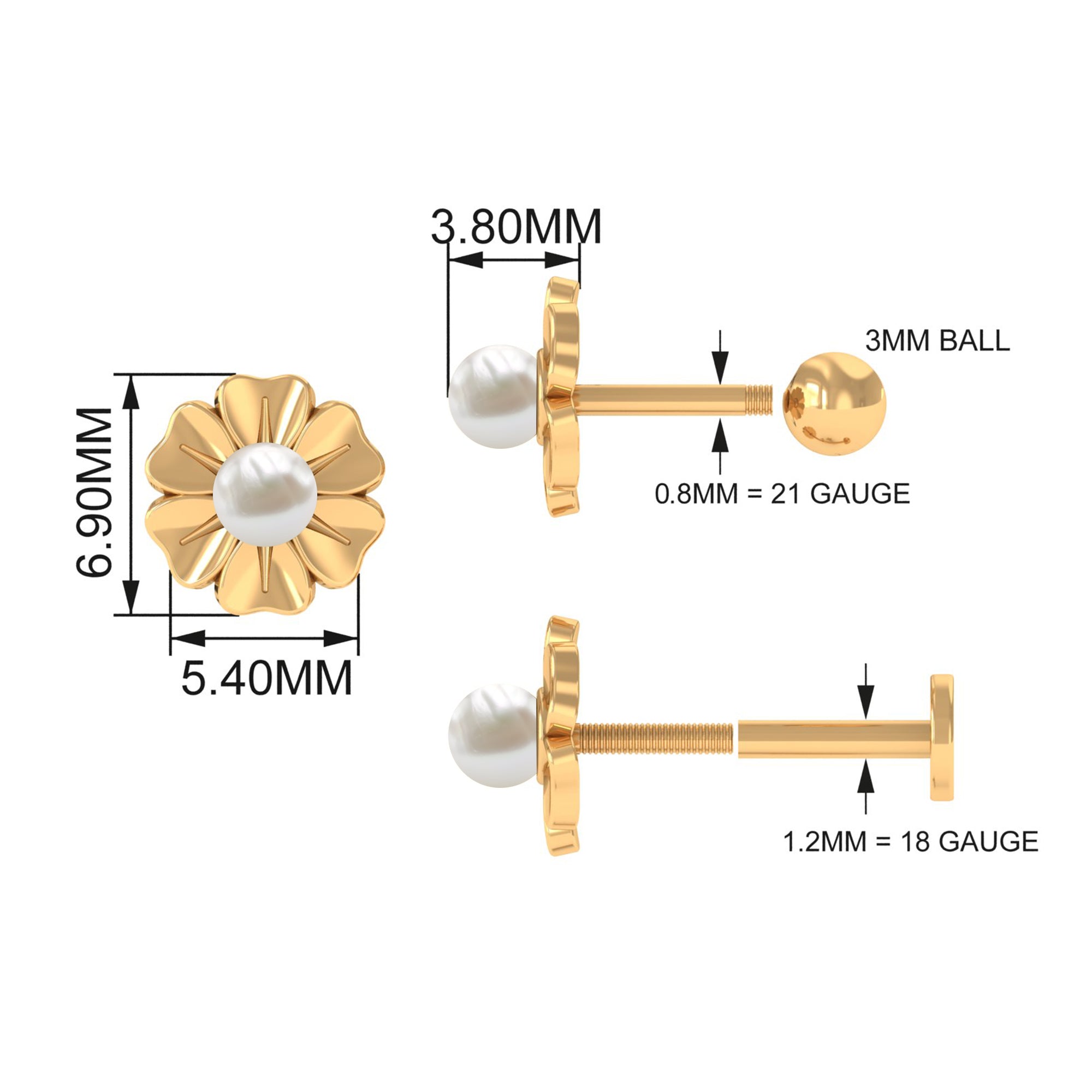 White Pearl Floral Earring for Helix Piercing