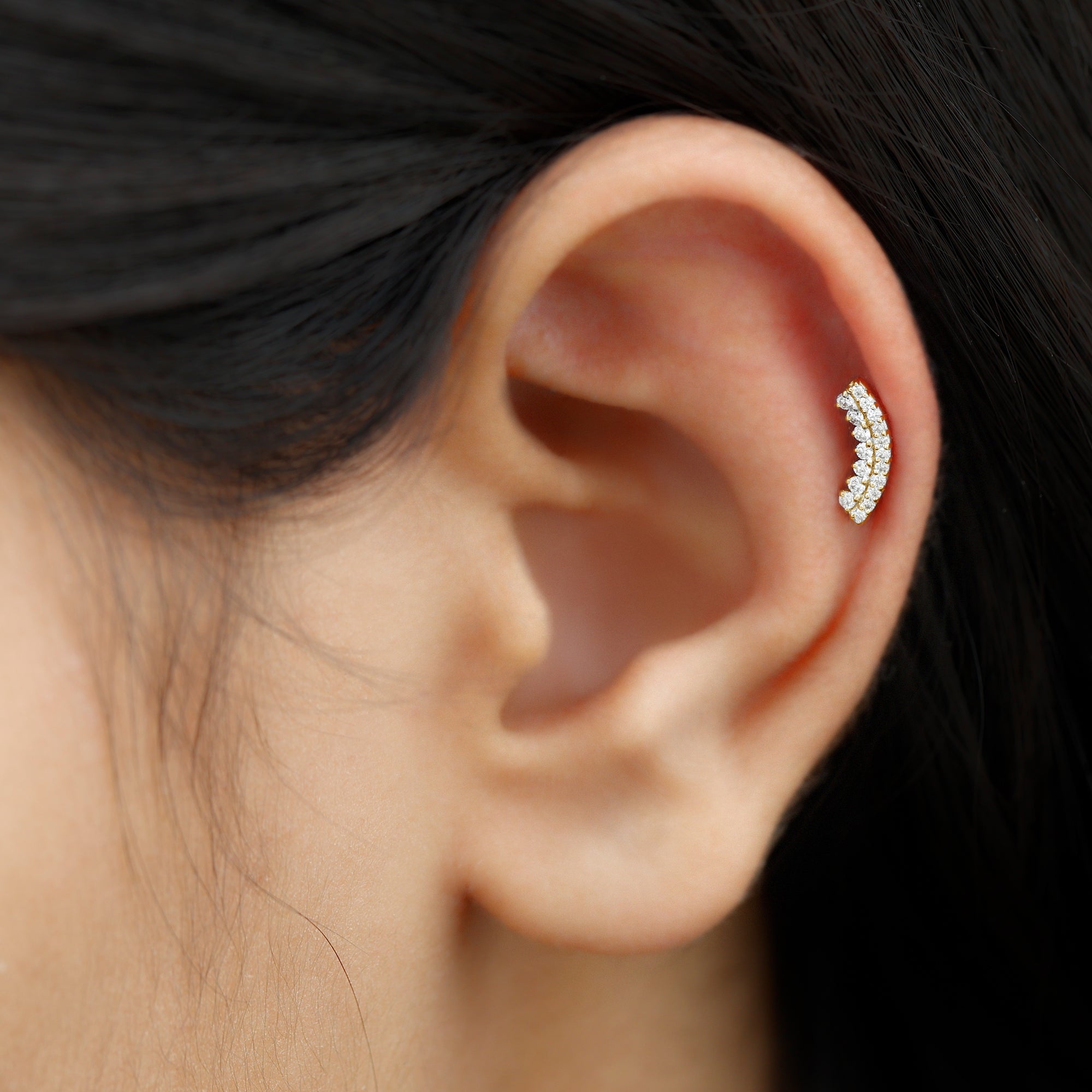 Curved Moissanite Minimal Earring for Cartilage Piercing