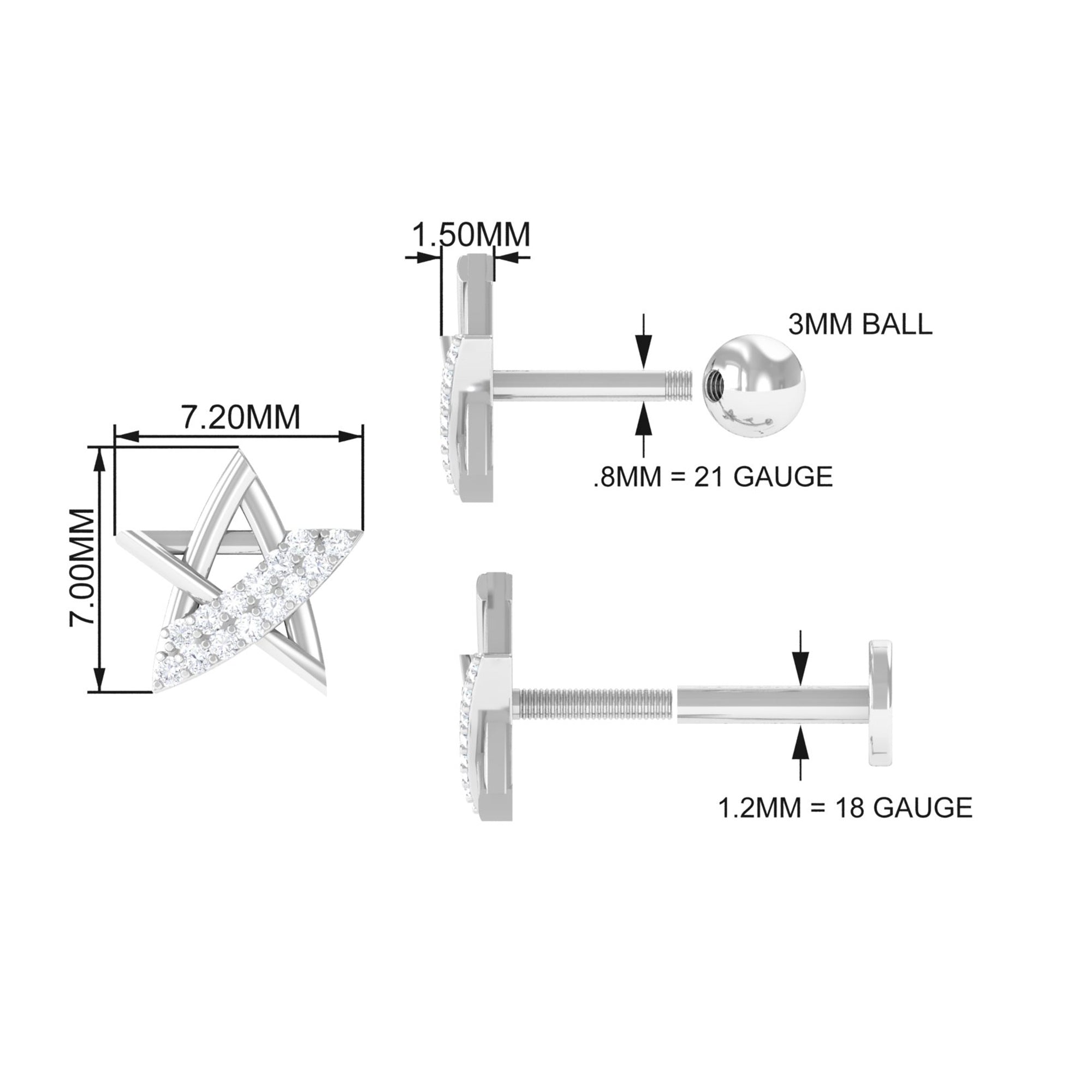 Diamond Star Earring for Helix Piercing
