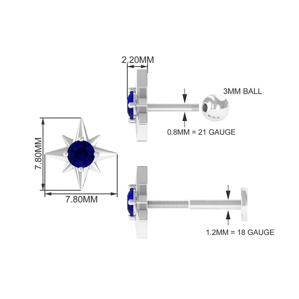 Blue Sapphire Starburst Earring for Conch Piercing
