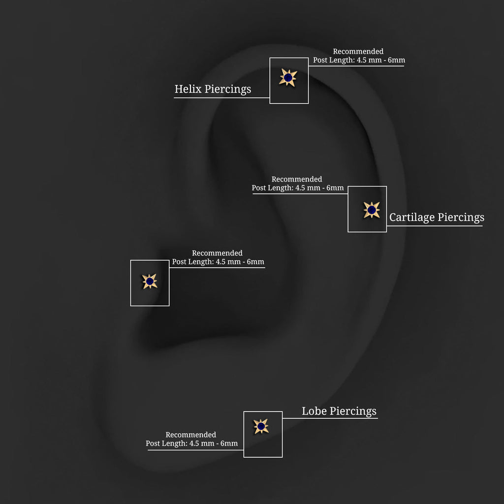 Blue Sapphire Starburst Earring for Conch Piercing