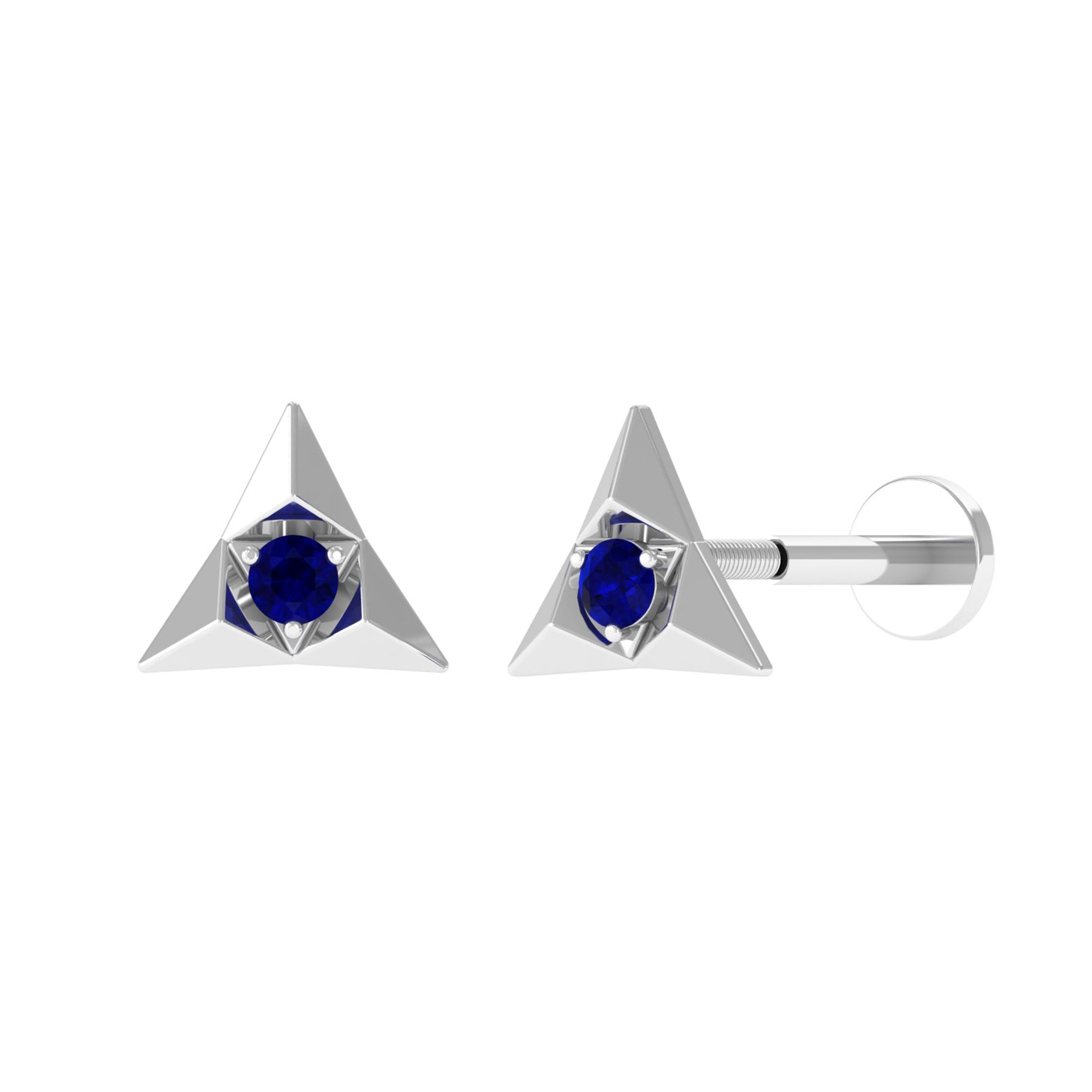 Blue Sapphire Triangle Earring for Helix Piercing