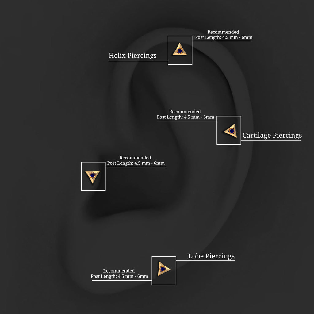 Blue Sapphire Triangle Earring for Helix Piercing