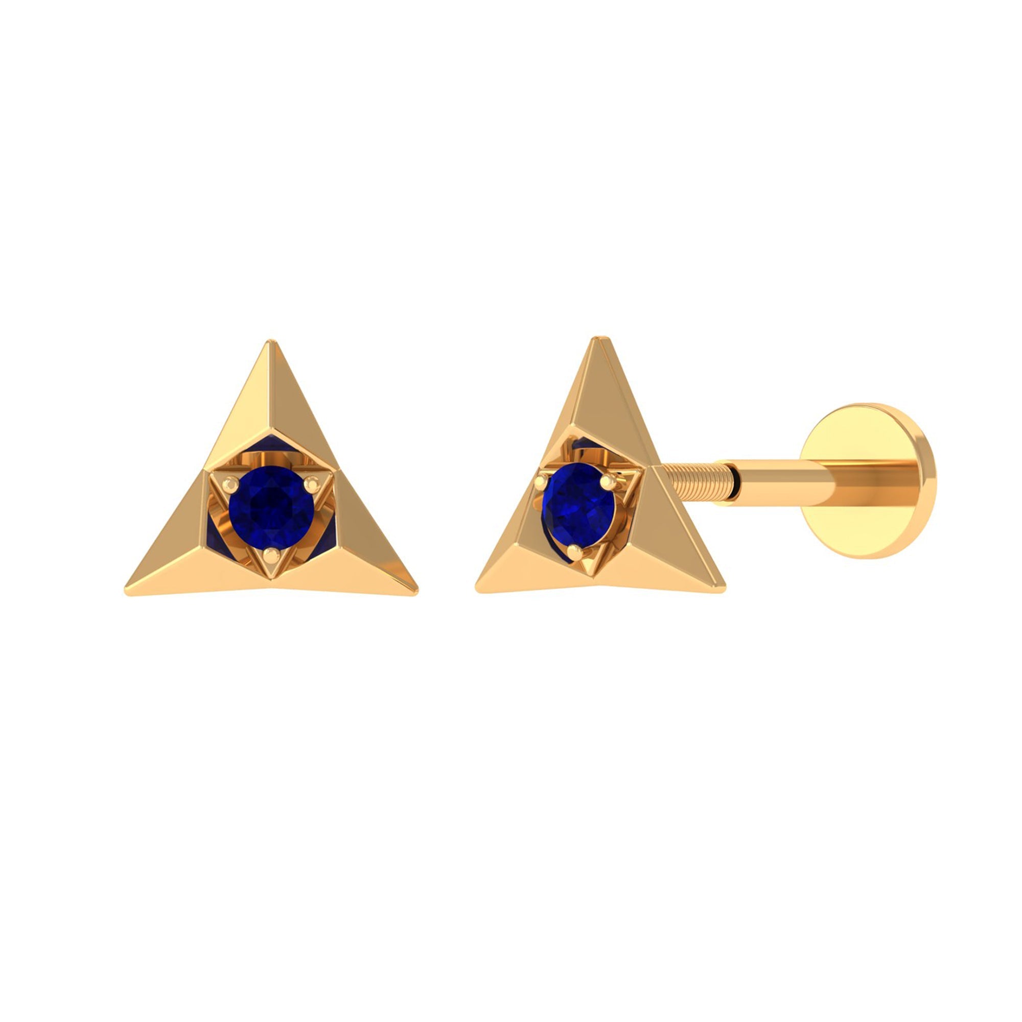 Blue Sapphire Triangle Earring for Helix Piercing