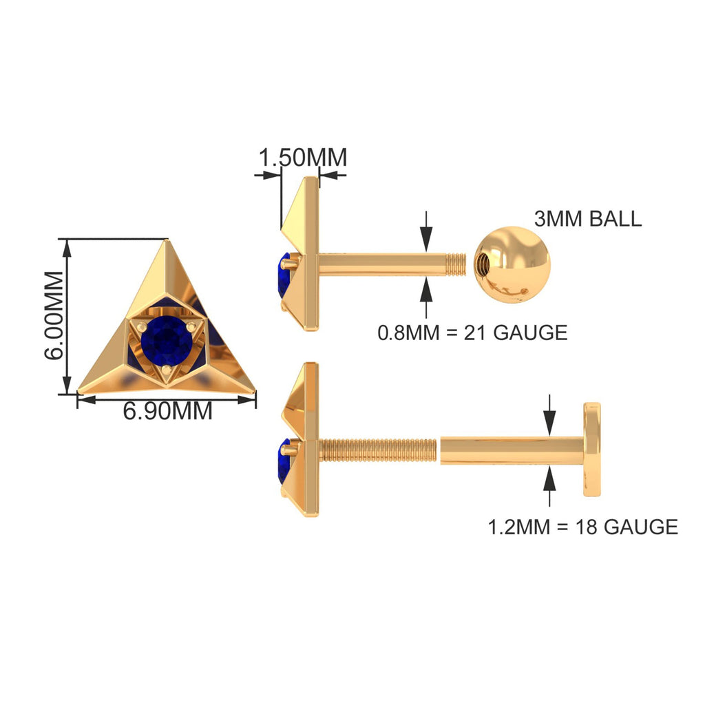 Blue Sapphire Triangle Earring for Helix Piercing