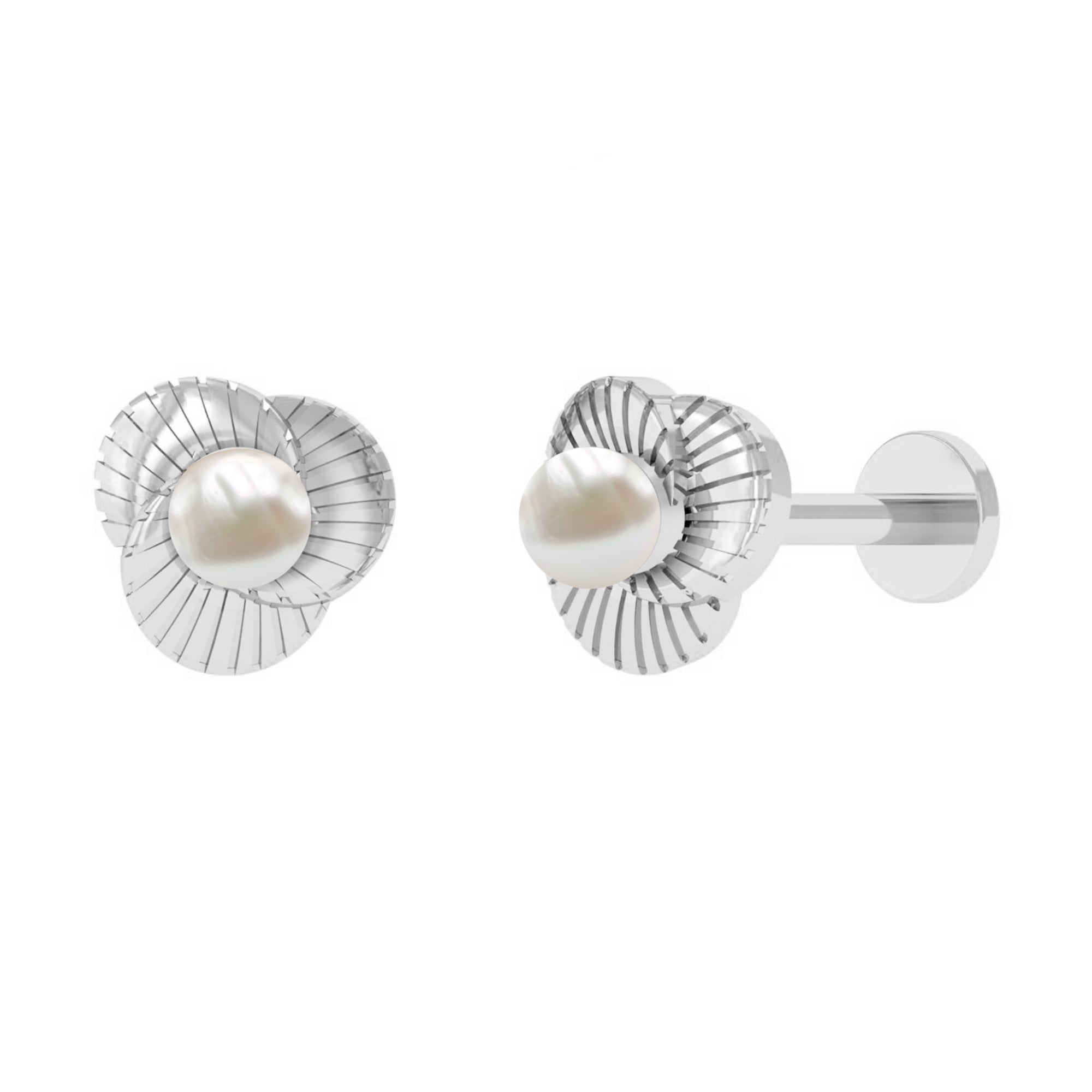 Real Freshwater Pearl Floral Earring for Helix Piercing