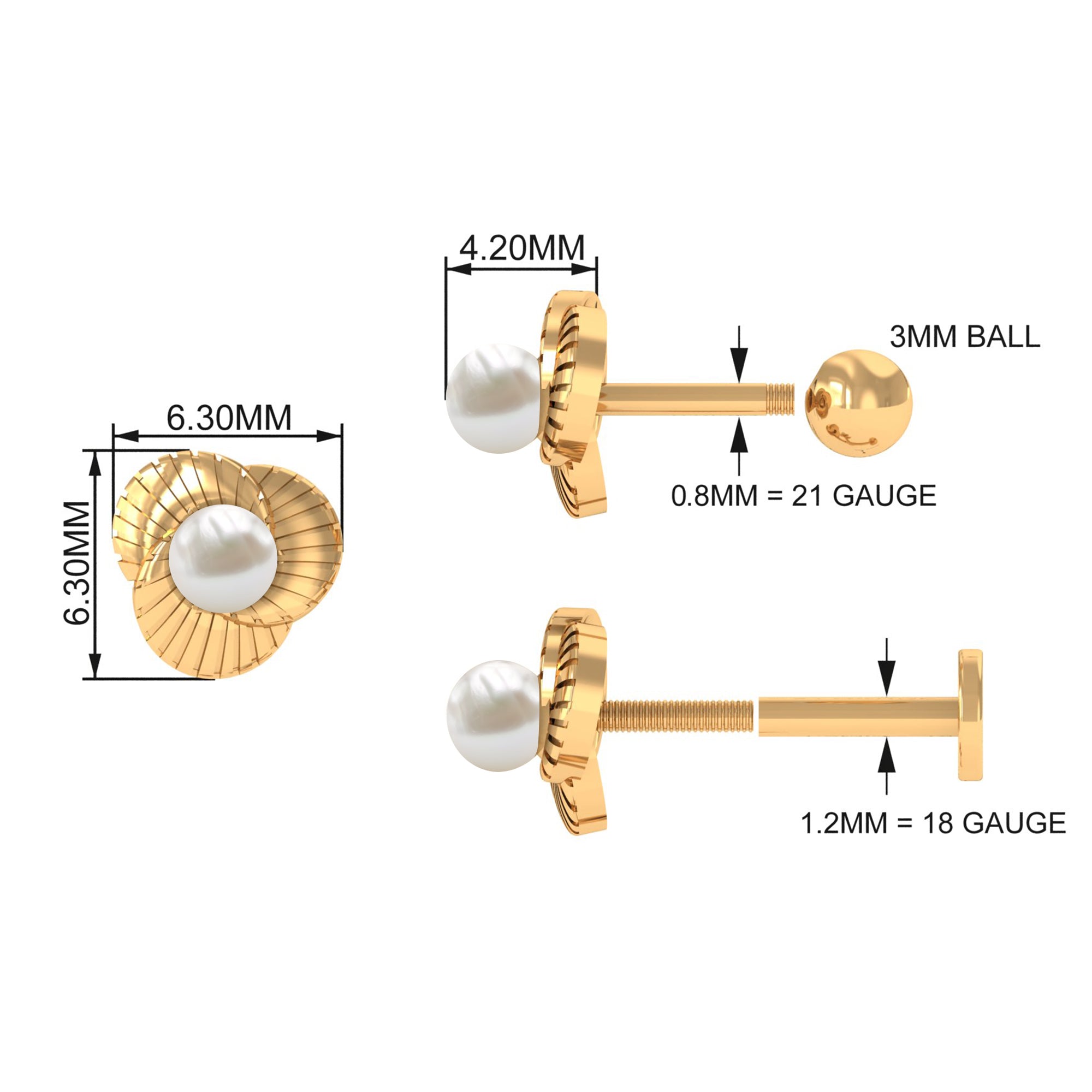 Real Freshwater Pearl Floral Earring for Helix Piercing