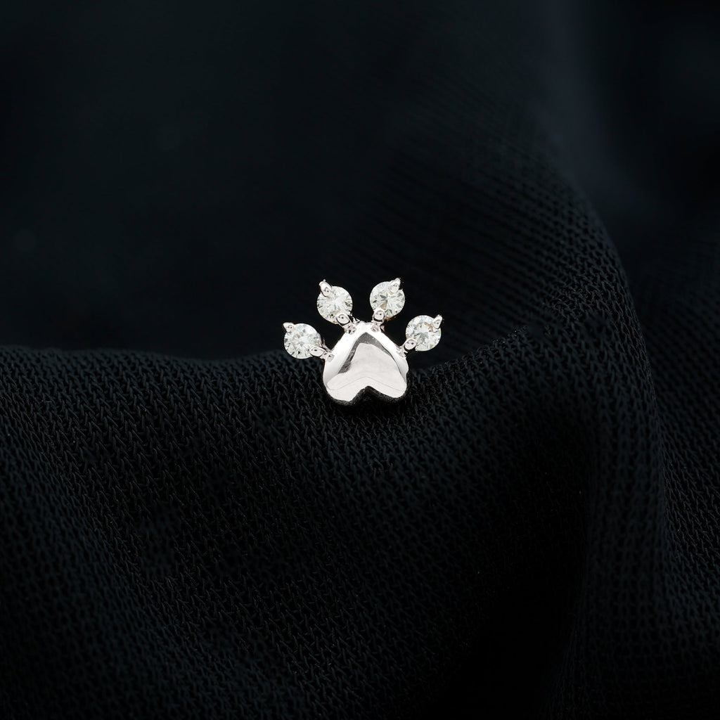 Round Moissanite Gold Heart Paw Earring for Helix Piercing