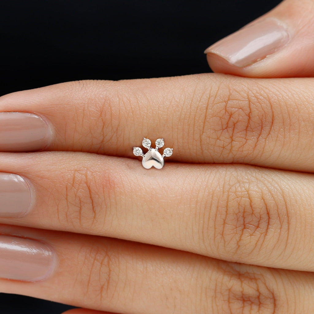 Round Moissanite Gold Heart Paw Earring for Helix Piercing