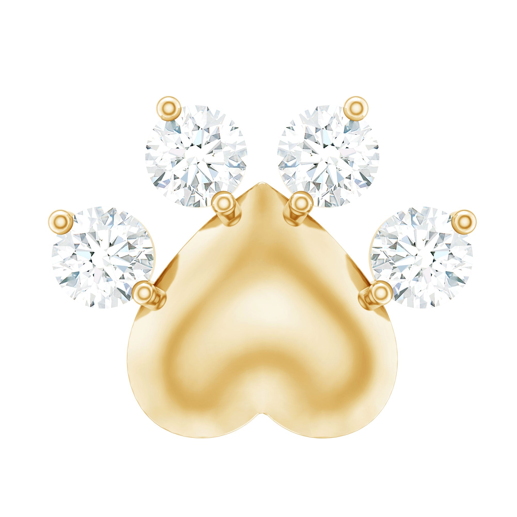 Round Moissanite Gold Heart Paw Earring for Helix Piercing