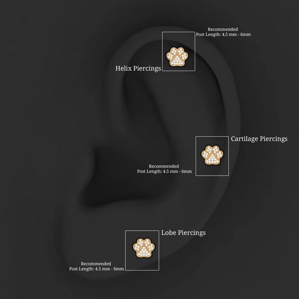 Moissanite Gold Dog Paw Print Earring for Cartilage Piercing