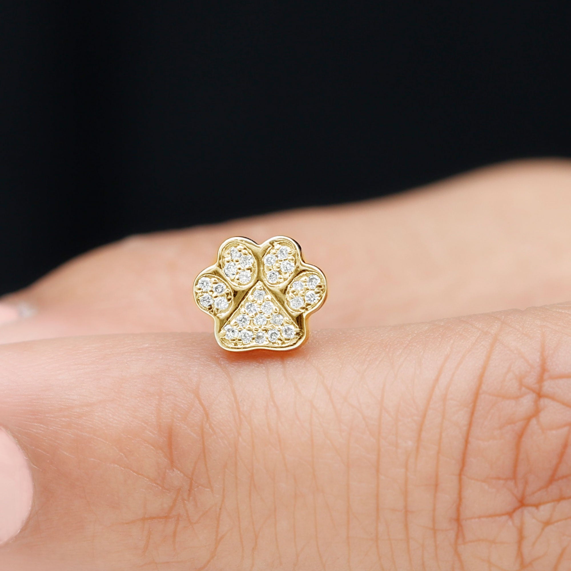 Moissanite Gold Dog Paw Print Earring for Cartilage Piercing