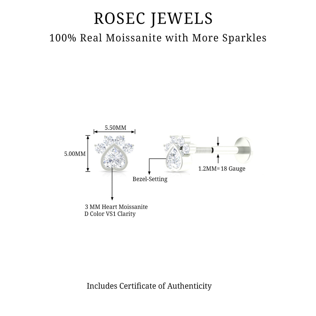 Round and Heart Shape Moissanite Paw Helix Earring