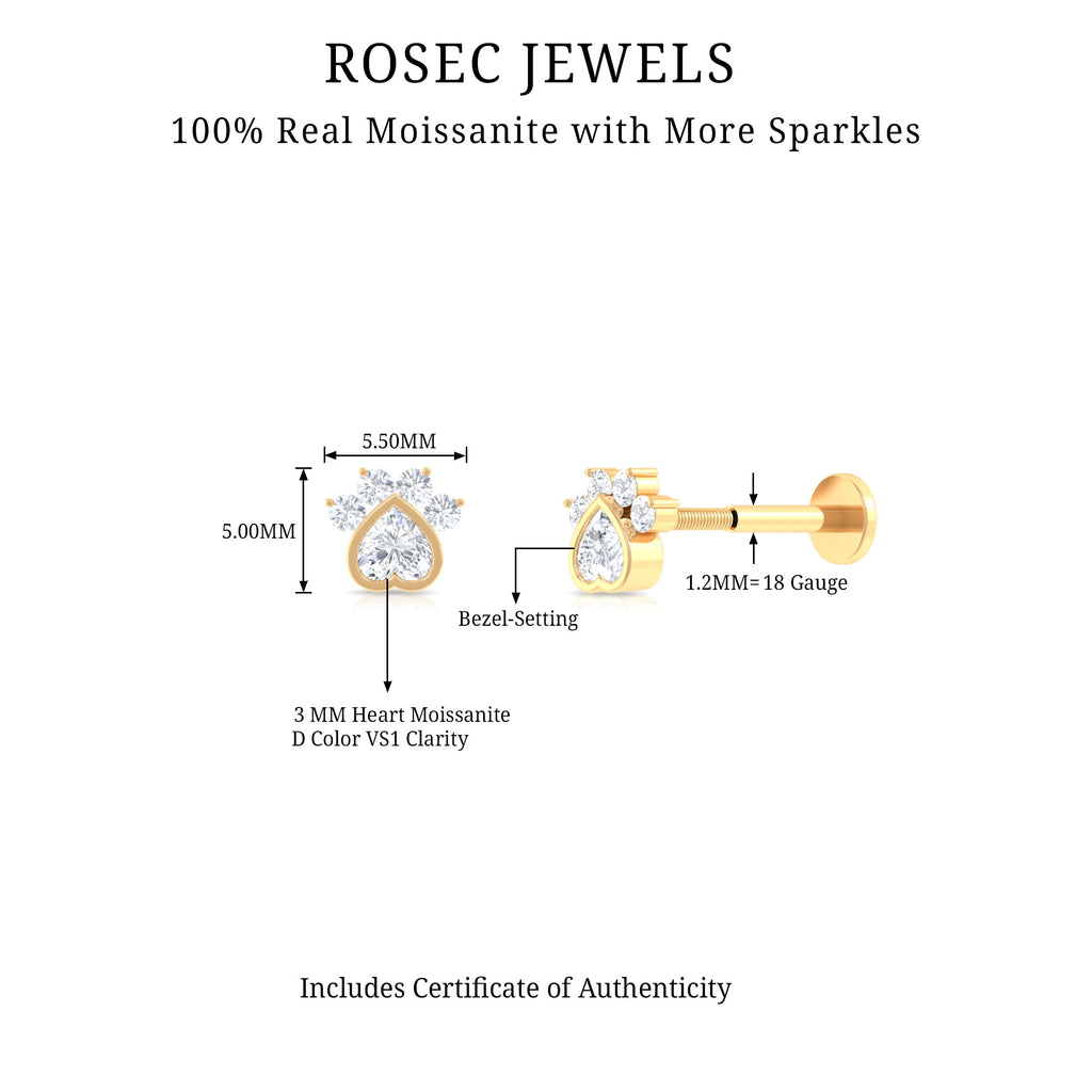 Round and Heart Shape Moissanite Paw Helix Earring