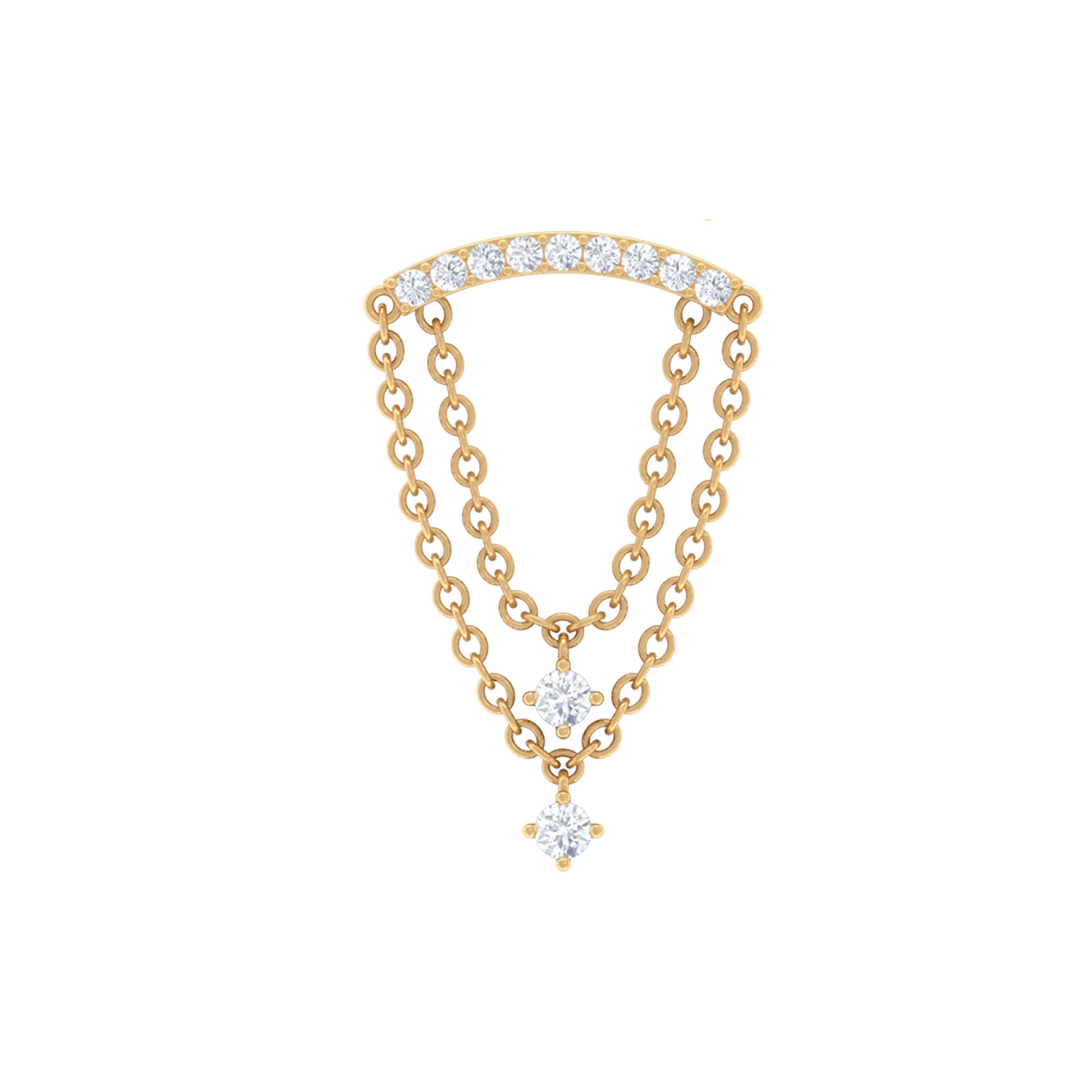 Moissanite Double Chain Dangling Earring for Cartilage Piercing