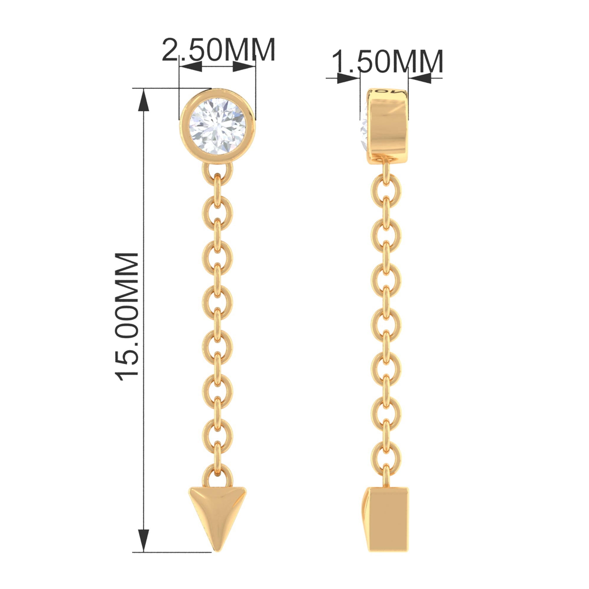 Bezel Set Diamond Chain Drop Earring for Cartilage Piercing