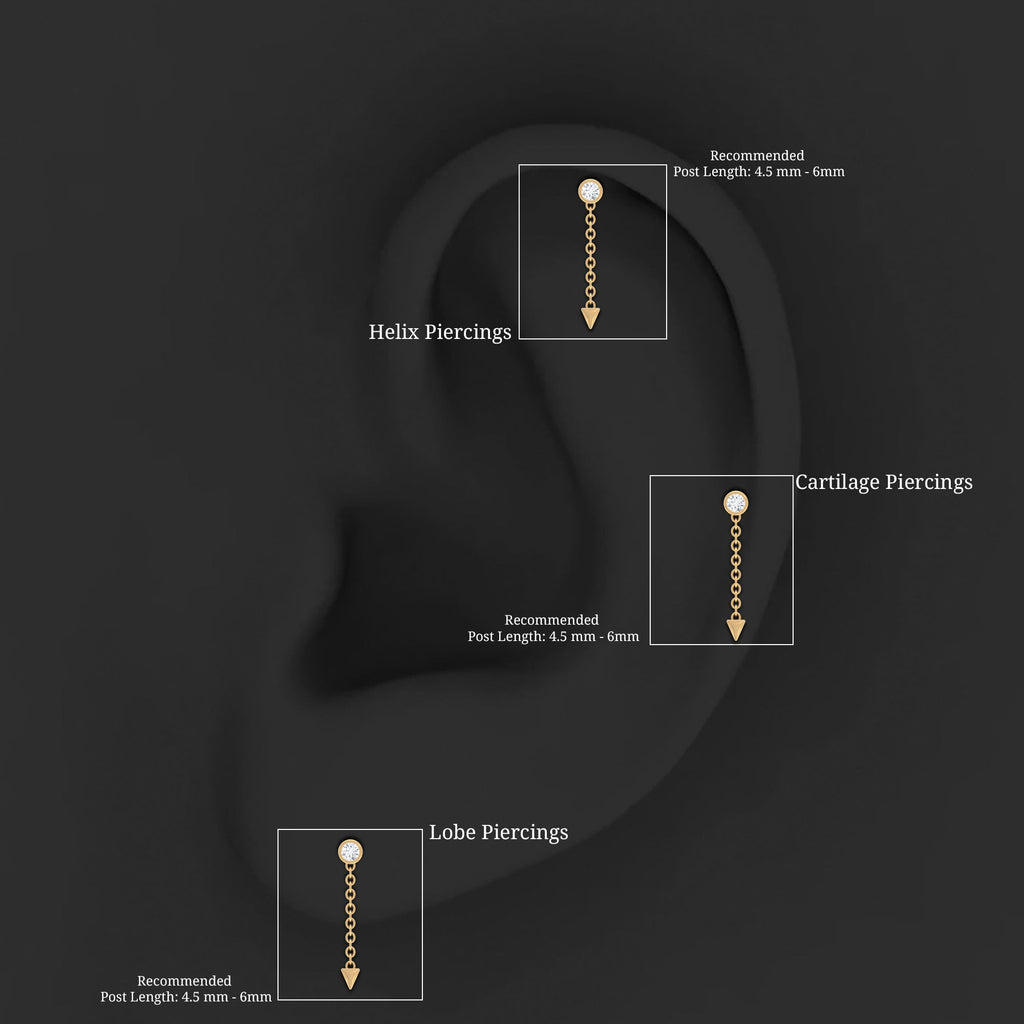 Bezel Set Diamond Chain Drop Earring for Cartilage Piercing