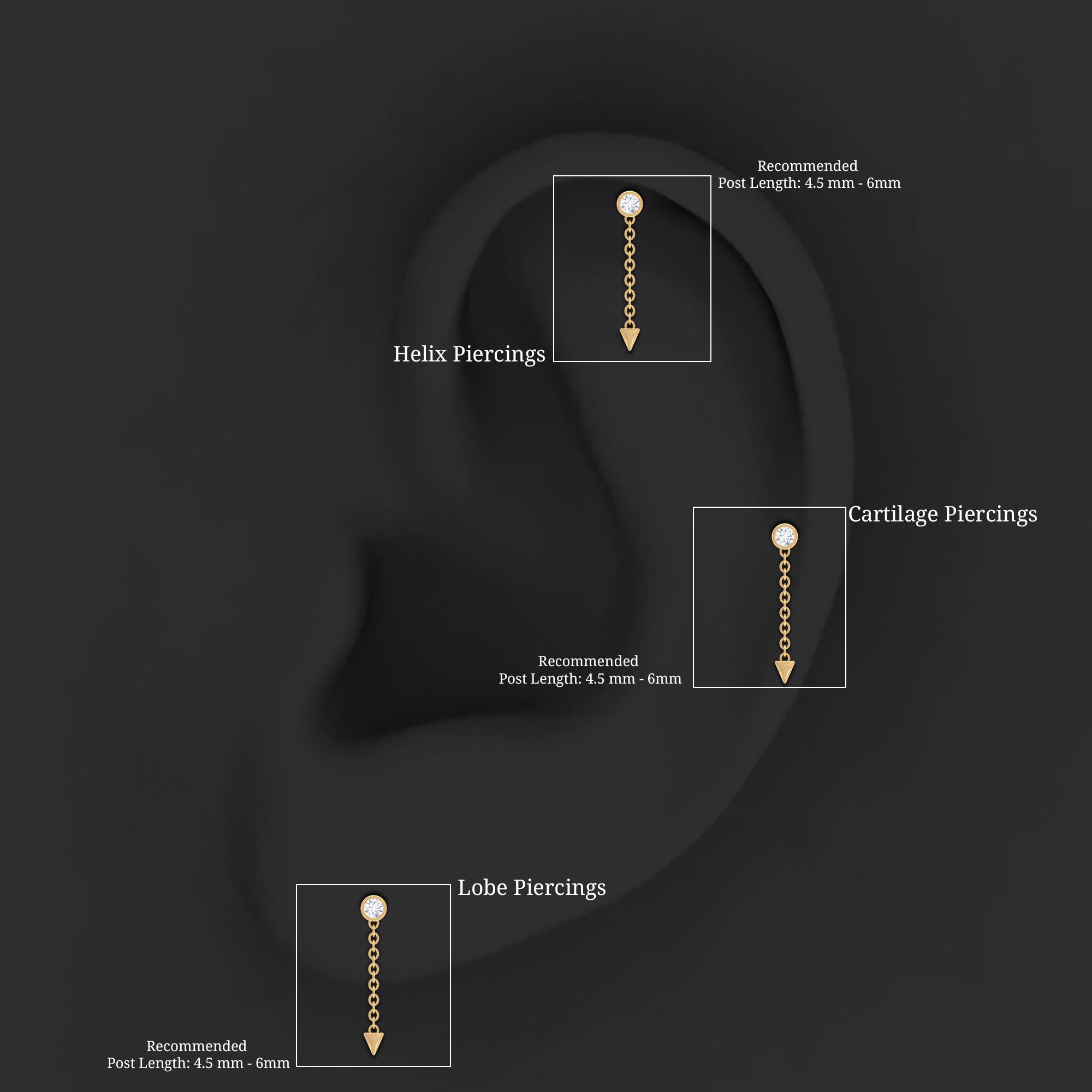 Bezel Set Diamond Chain Drop Earring for Cartilage Piercing