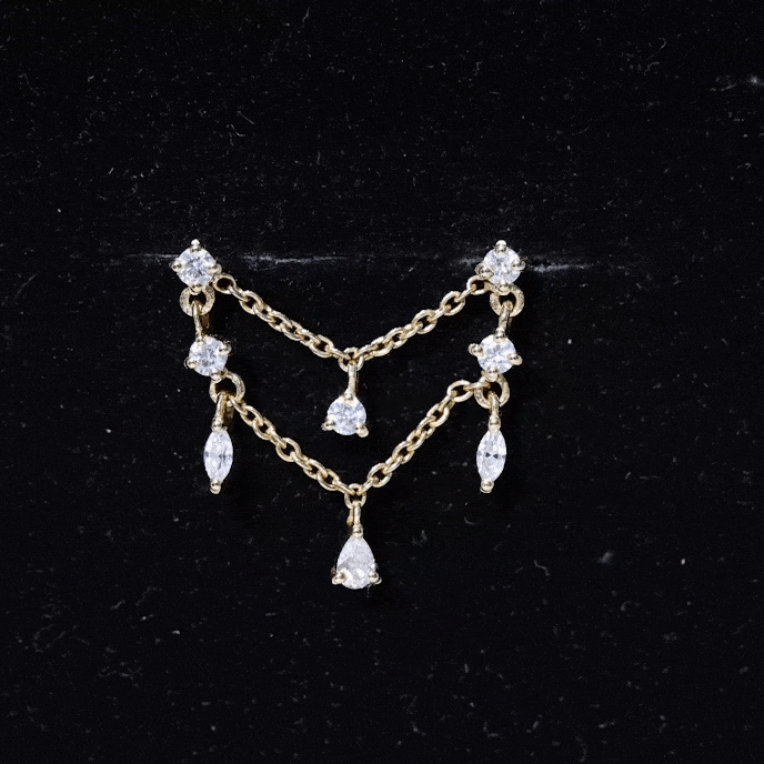 Certified Moissanite Double Chain Helix Earring in Gold