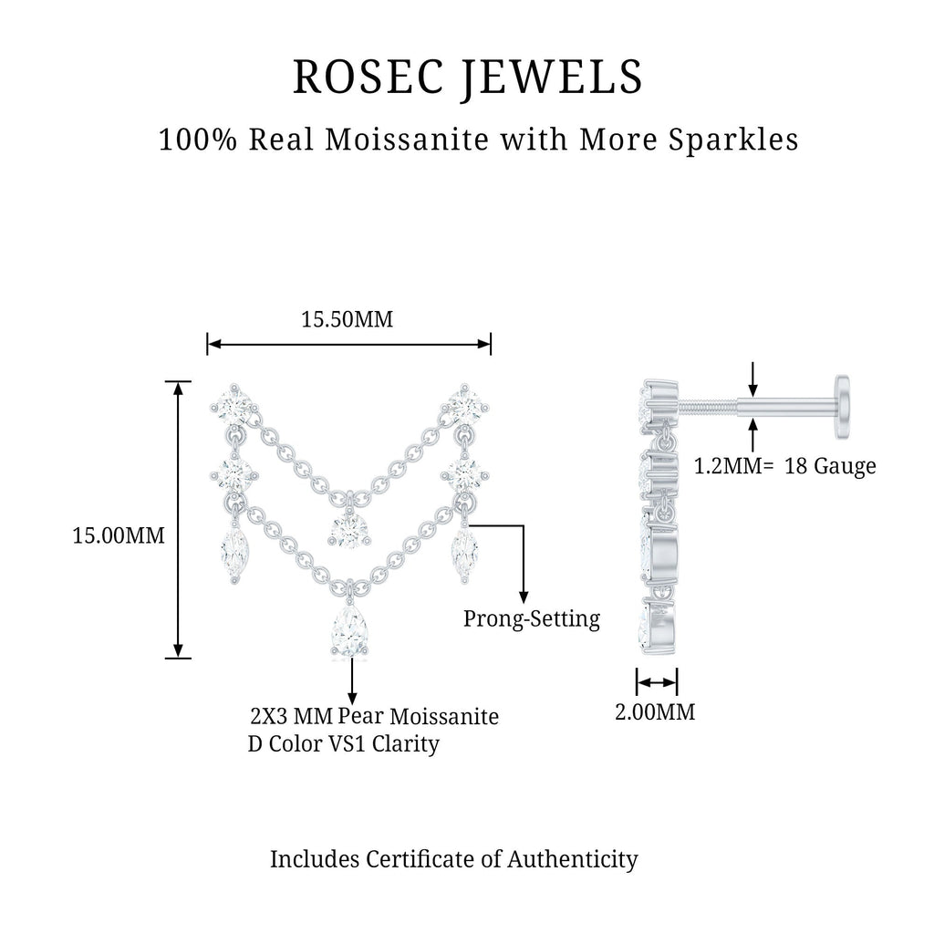 Certified Moissanite Double Chain Helix Earring in Gold