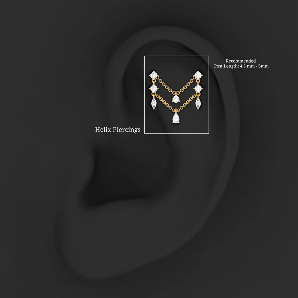 Certified Moissanite Double Chain Helix Earring in Gold