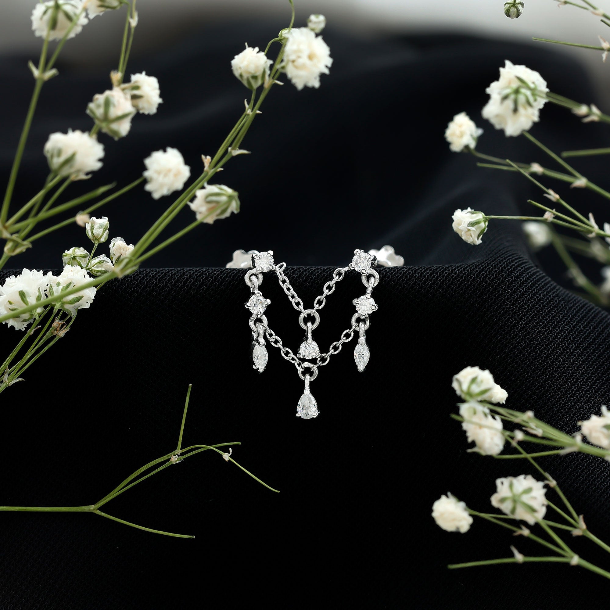 Certified Moissanite Double Chain Helix Earring in Gold