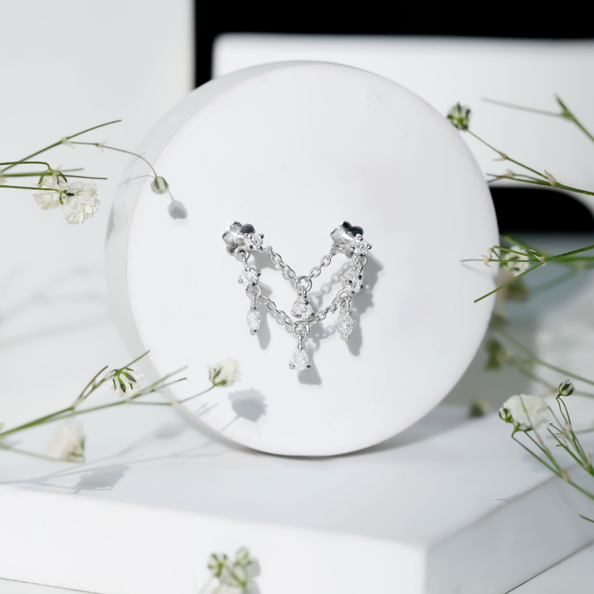 Certified Moissanite Double Chain Helix Earring in Gold