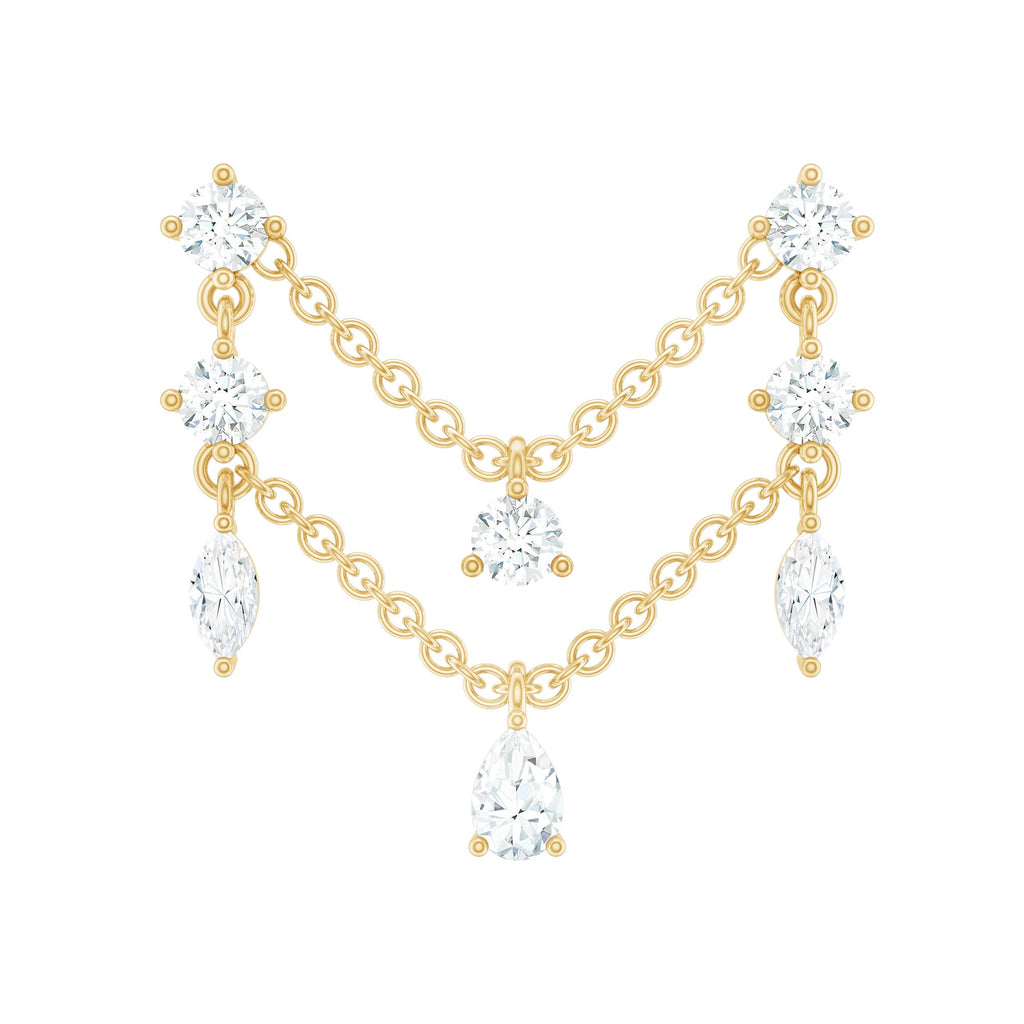 Certified Moissanite Double Chain Helix Earring in Gold