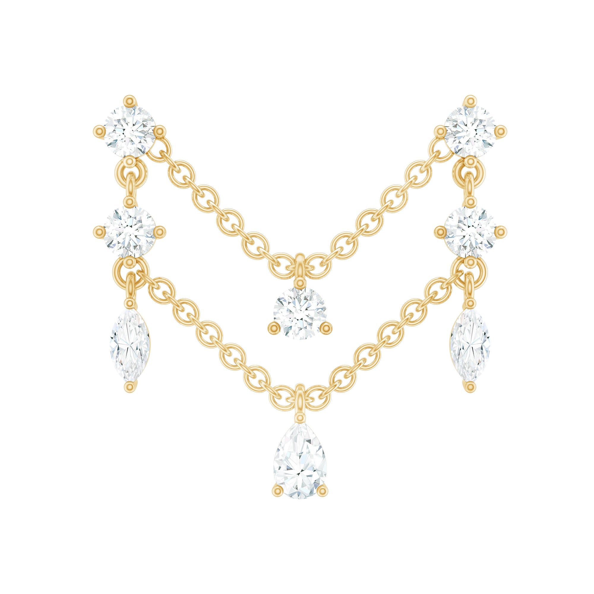 Certified Moissanite Double Chain Helix Earring in Gold