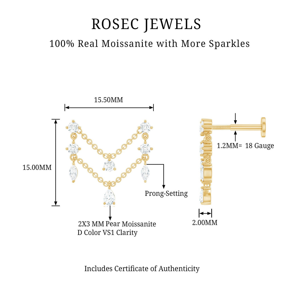Certified Moissanite Double Chain Helix Earring in Gold