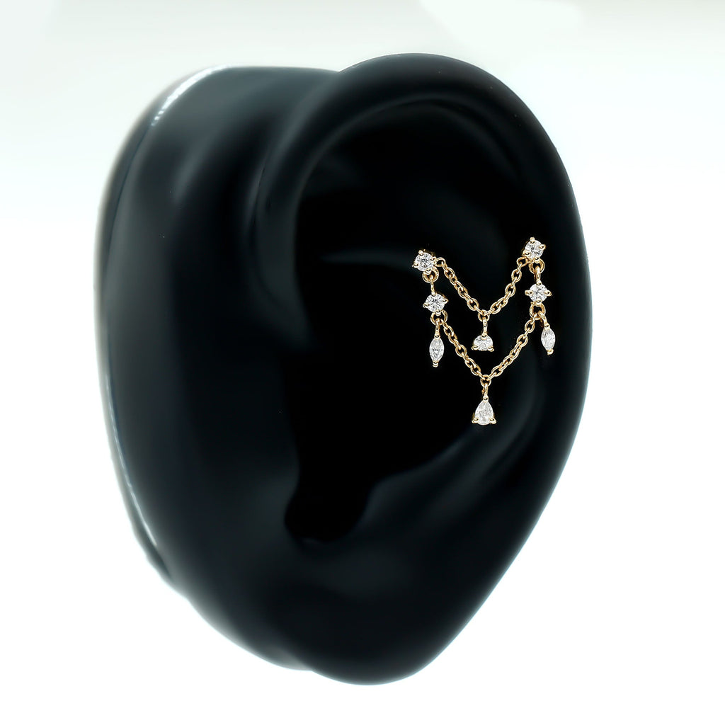 Certified Moissanite Double Chain Helix Earring in Gold