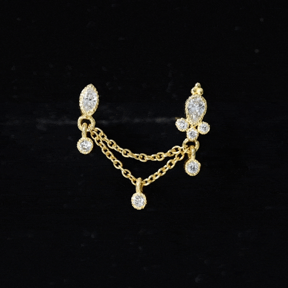 Vintage Style Diamond Double Piercing Earring
