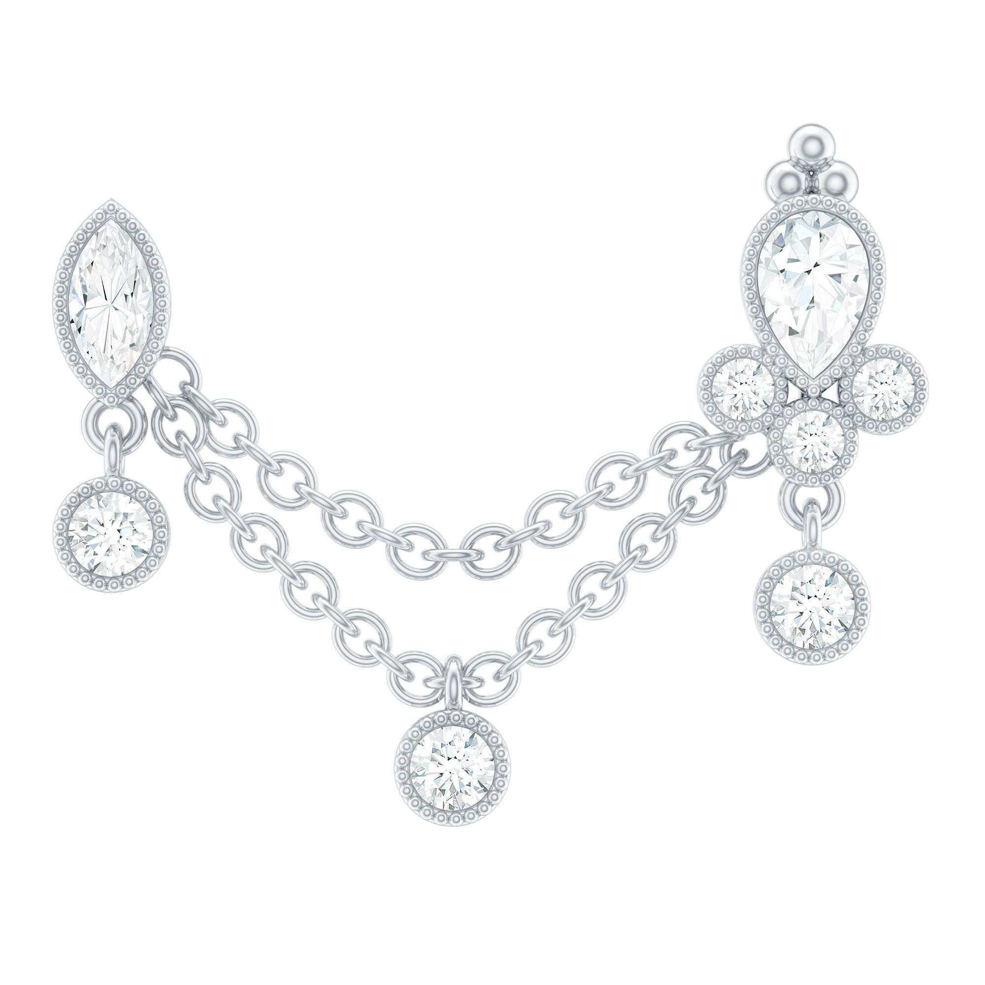 Vintage Style Diamond Double Piercing Earring