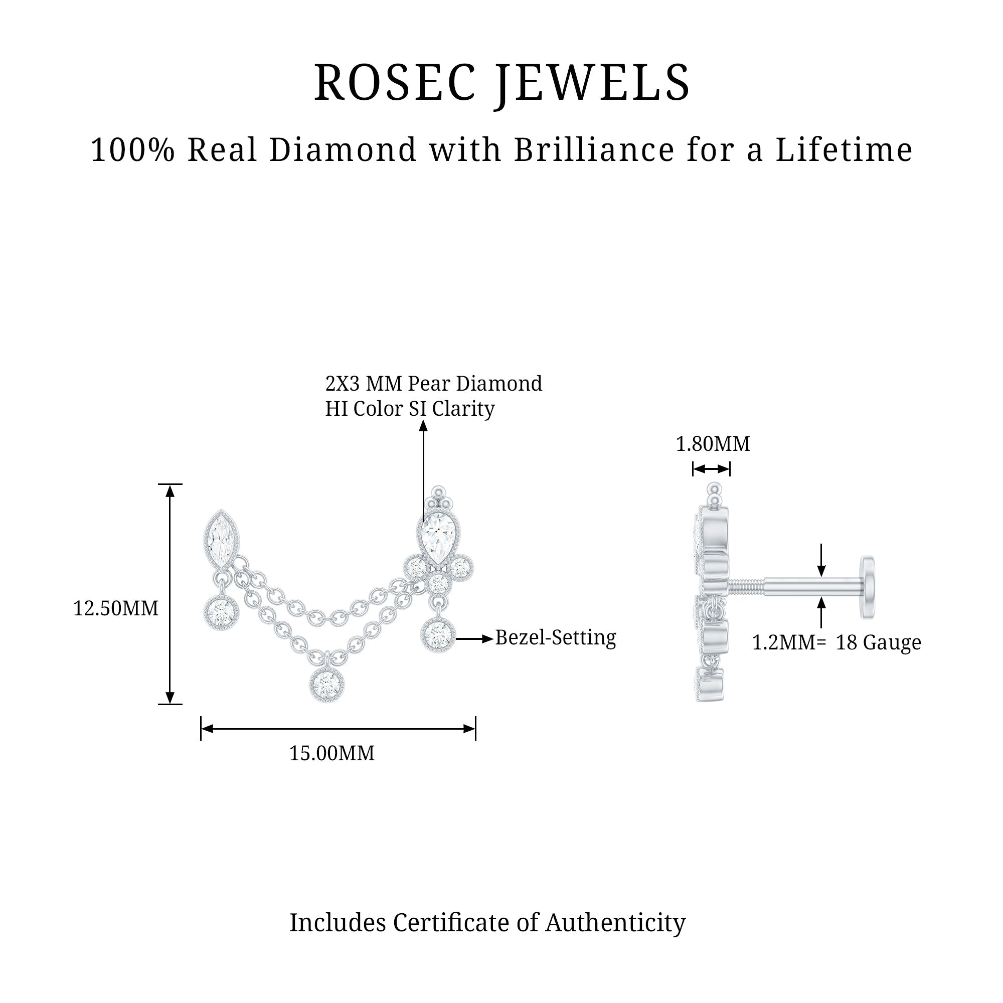 Vintage Style Diamond Double Piercing Earring