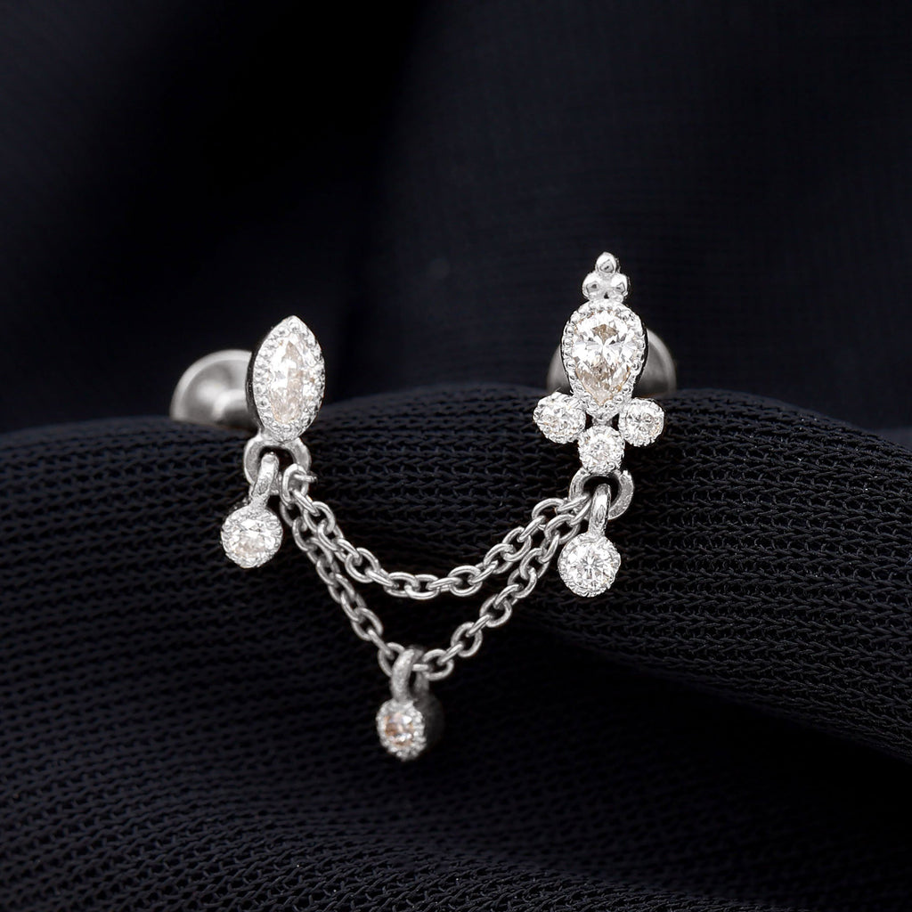 Vintage Style Diamond Double Piercing Earring