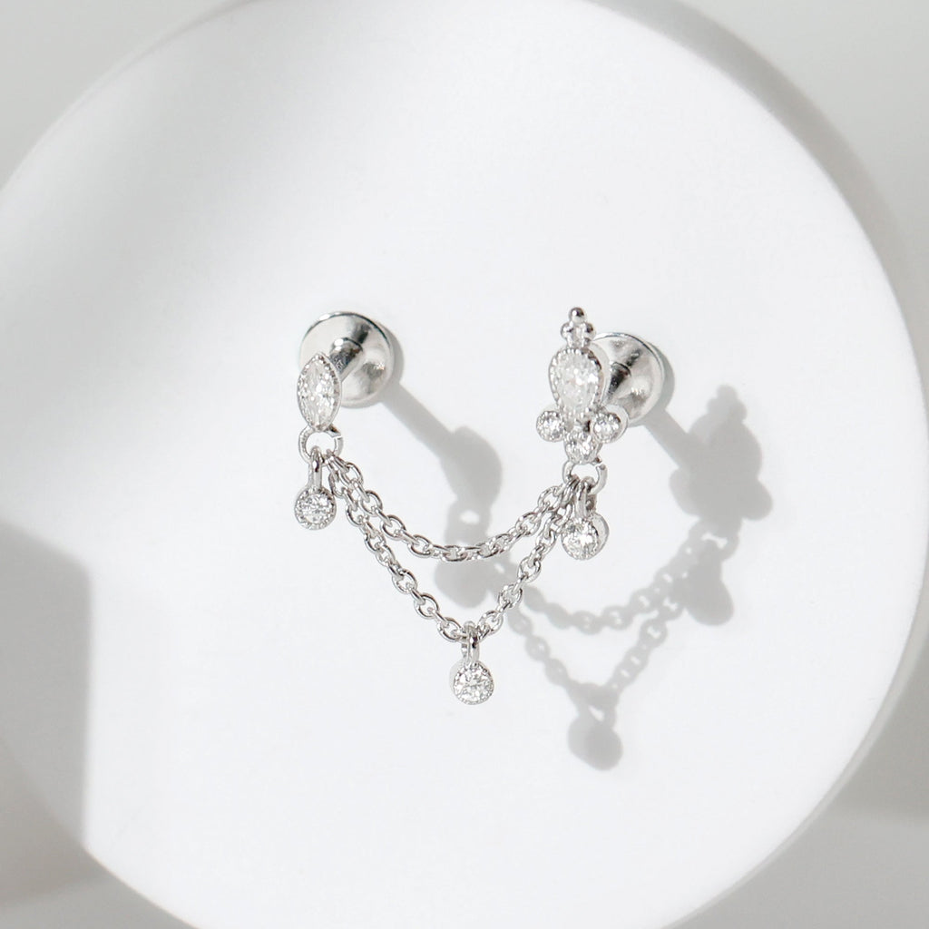 Vintage Style Diamond Double Piercing Earring