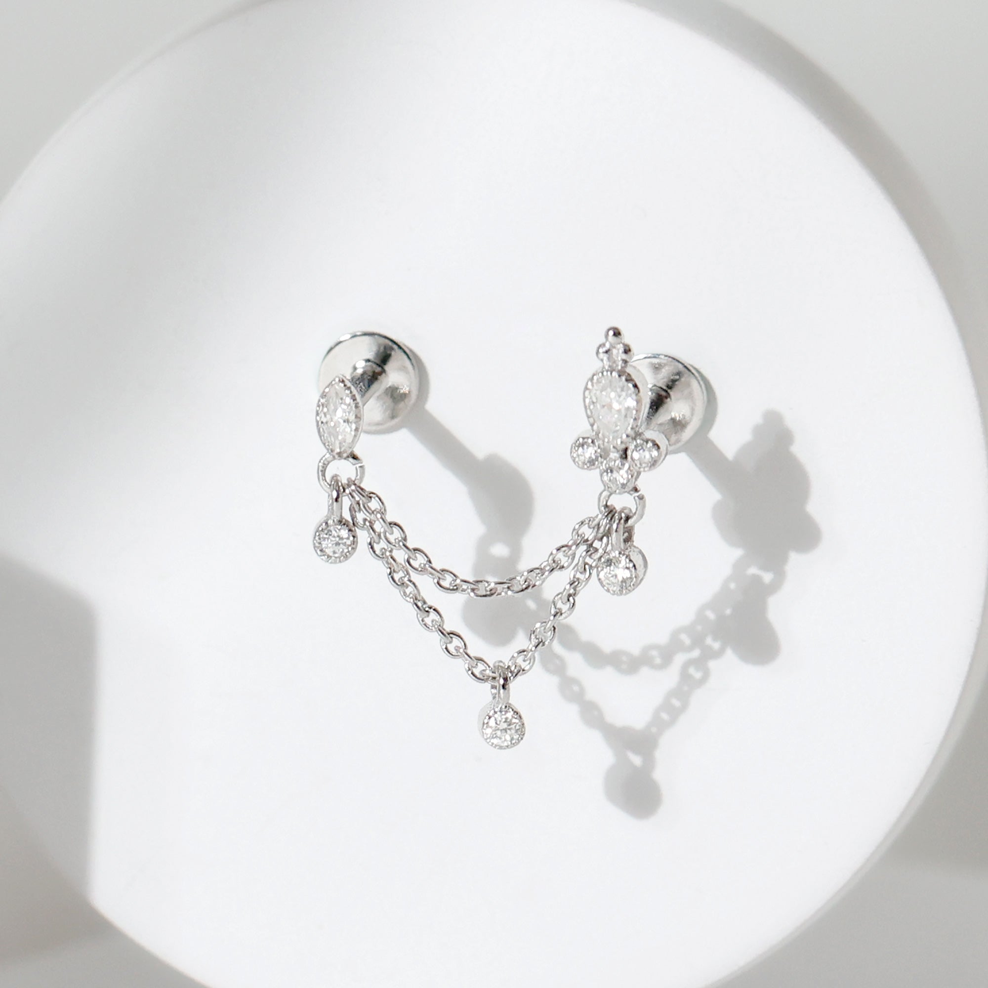 Vintage Style Diamond Double Piercing Earring