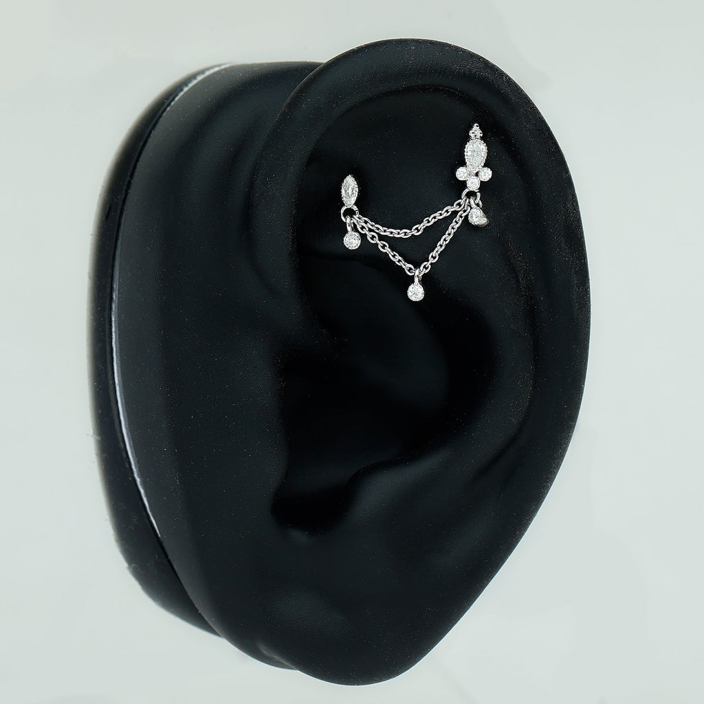 Vintage Style Diamond Double Piercing Earring