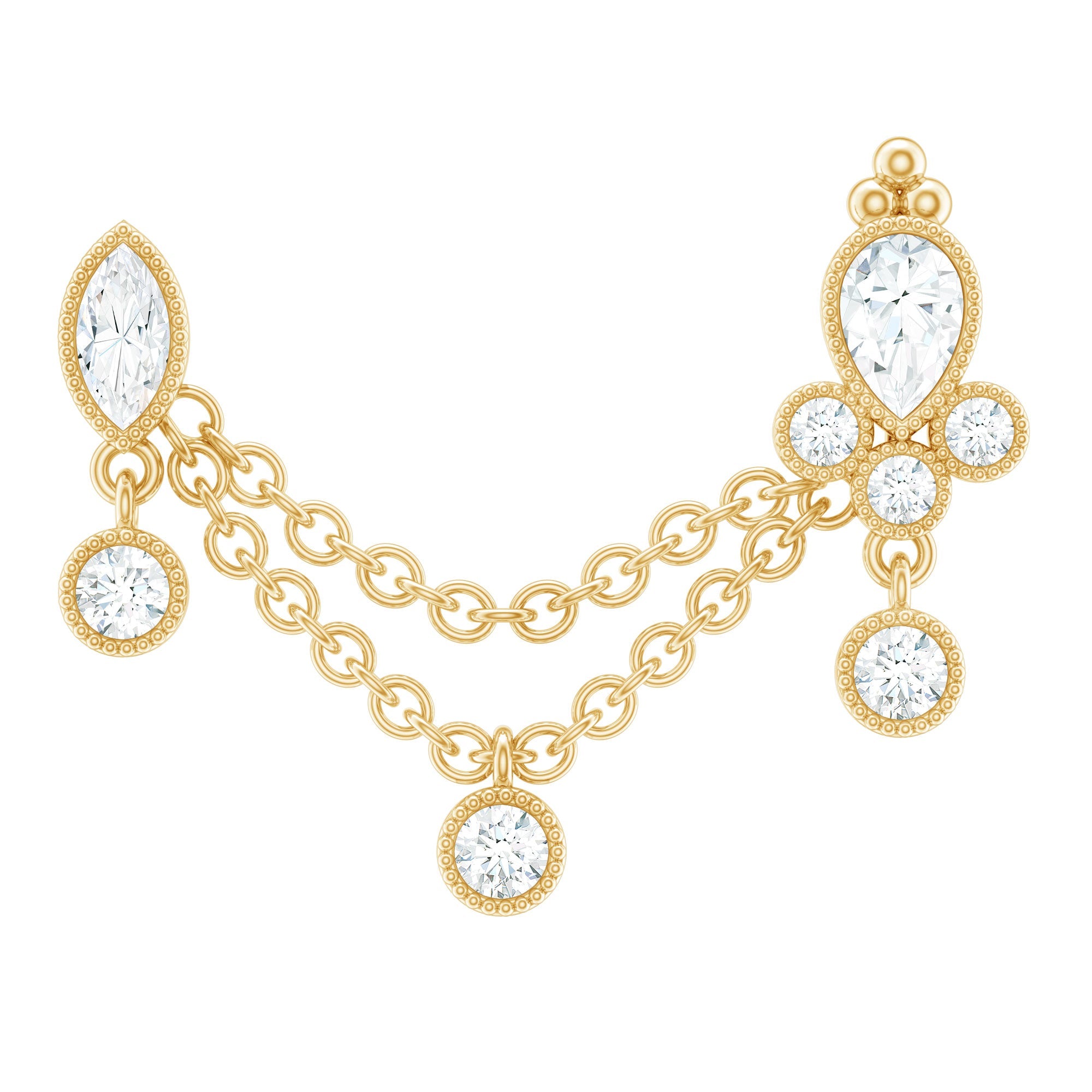 Vintage Style Diamond Double Piercing Earring