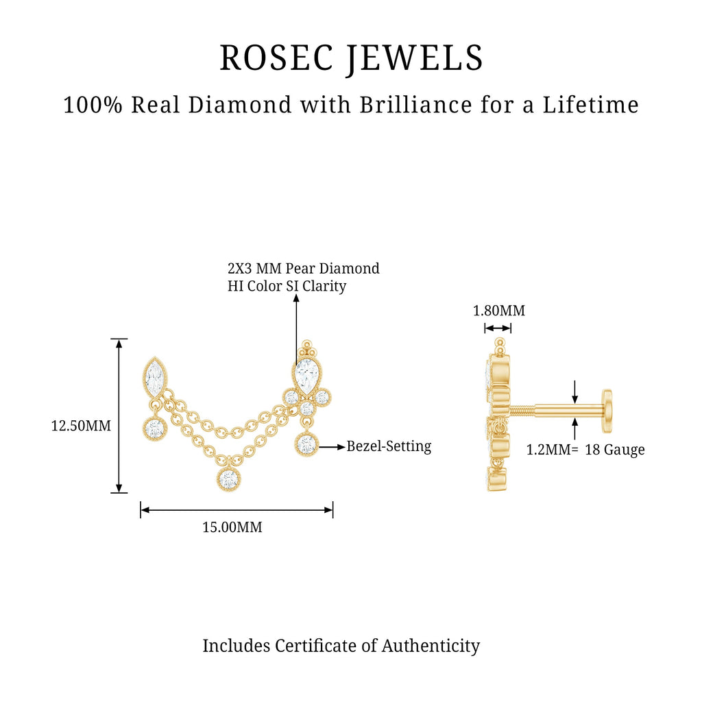 Vintage Style Diamond Double Piercing Earring