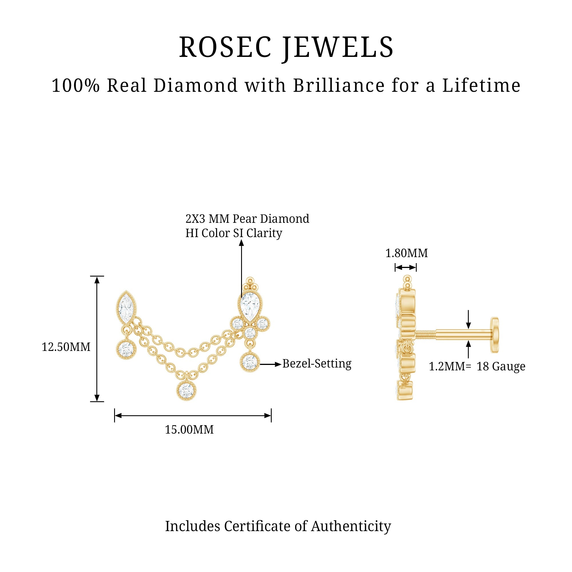 Vintage Style Diamond Double Piercing Earring