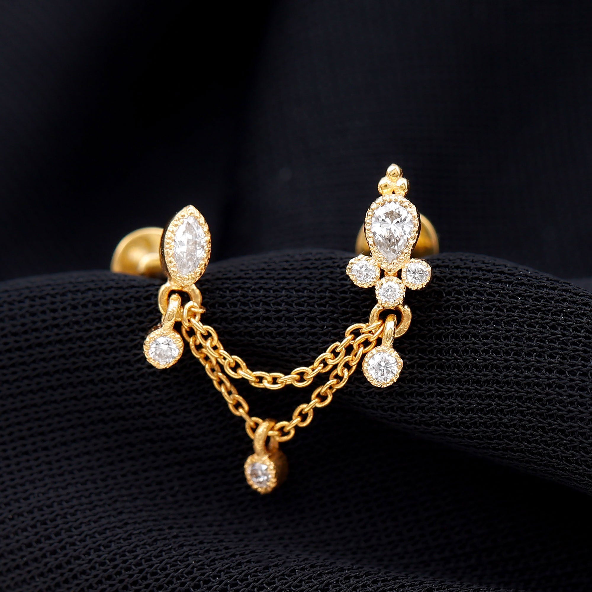 Vintage Style Diamond Double Piercing Earring