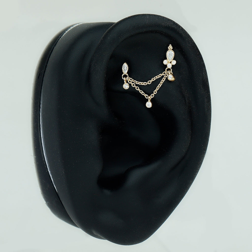 Vintage Style Diamond Double Piercing Earring