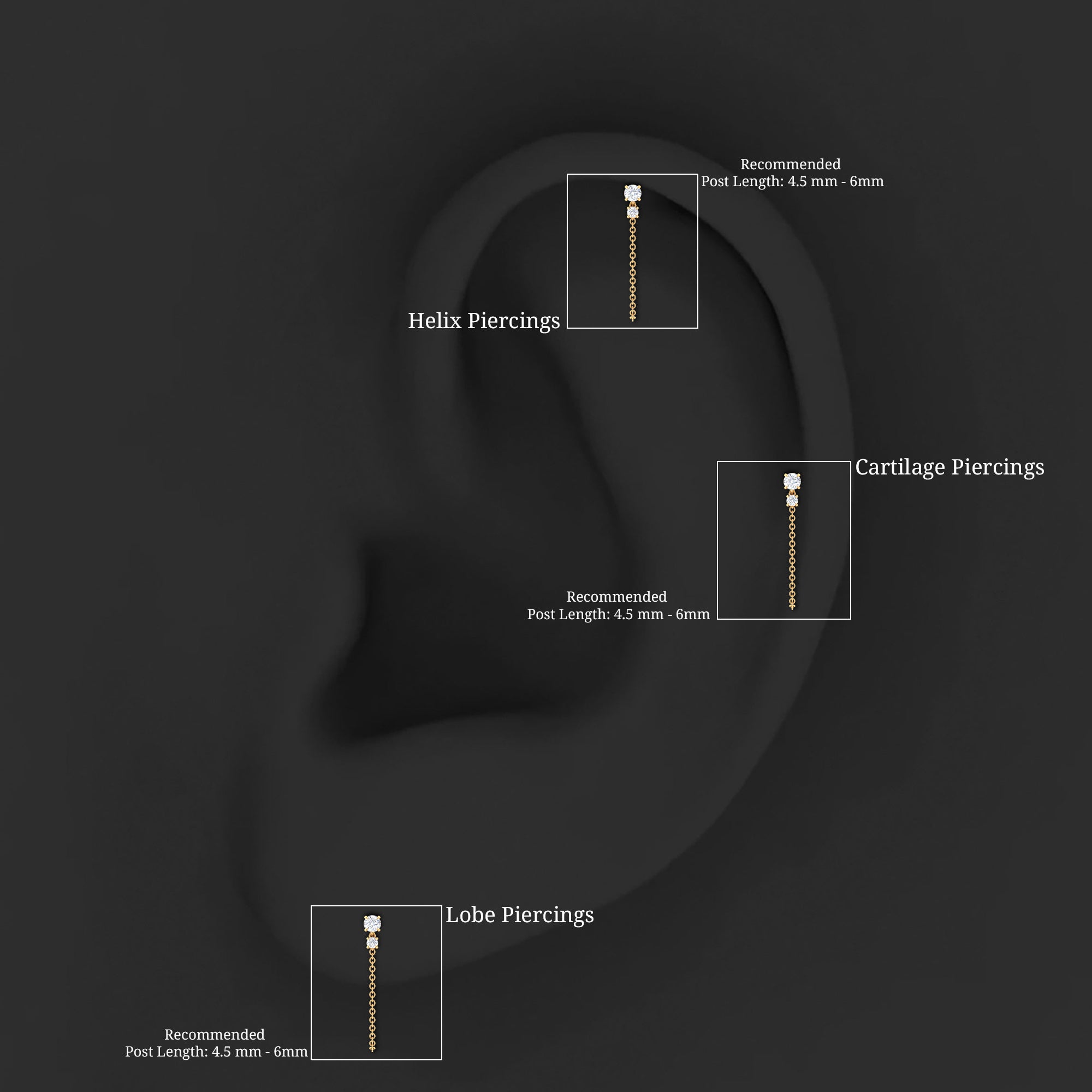 Simple Diamond Chain Drop Earring for Helix Piercing