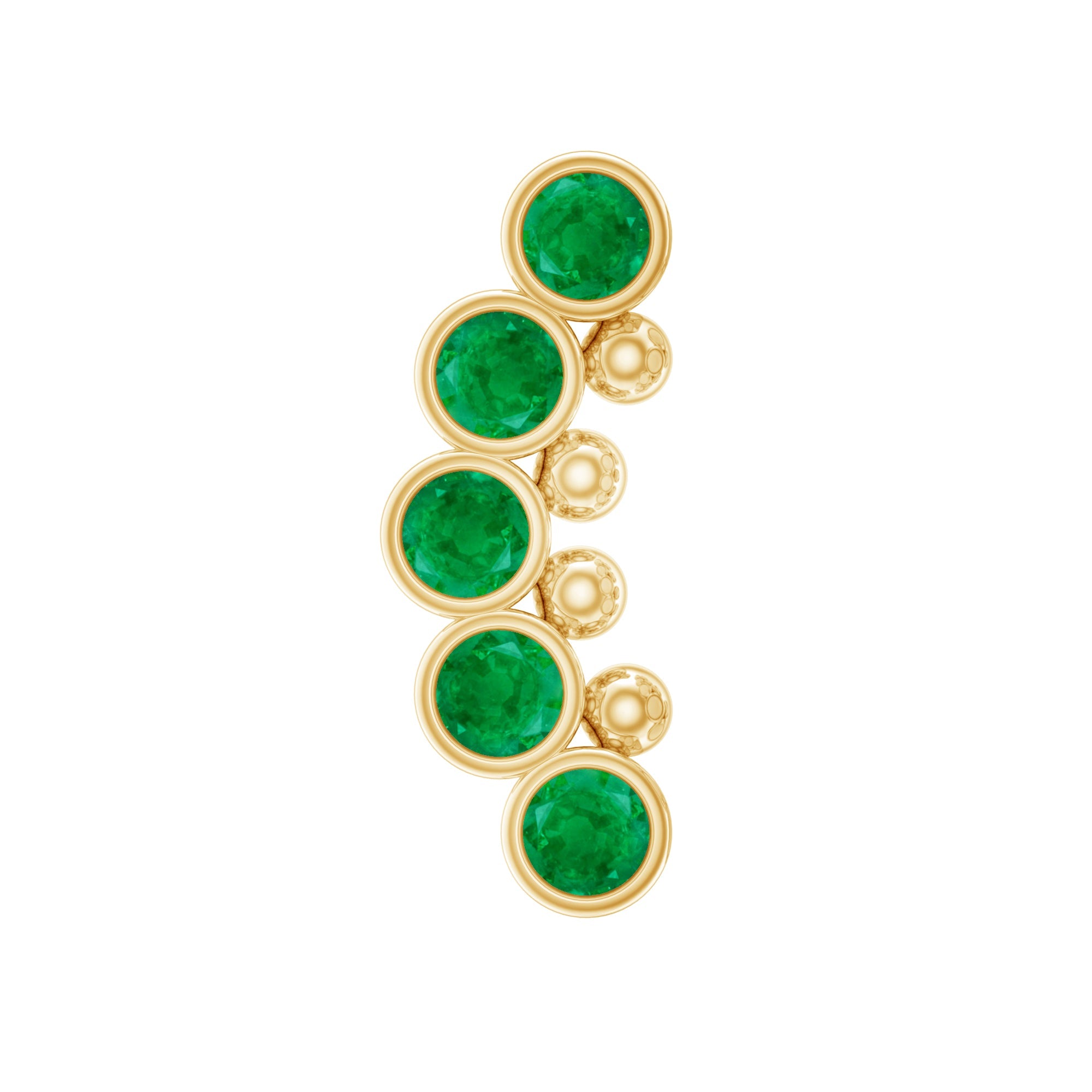Natural Emerald Curved Climber Earring for Helix Piercing in Gold