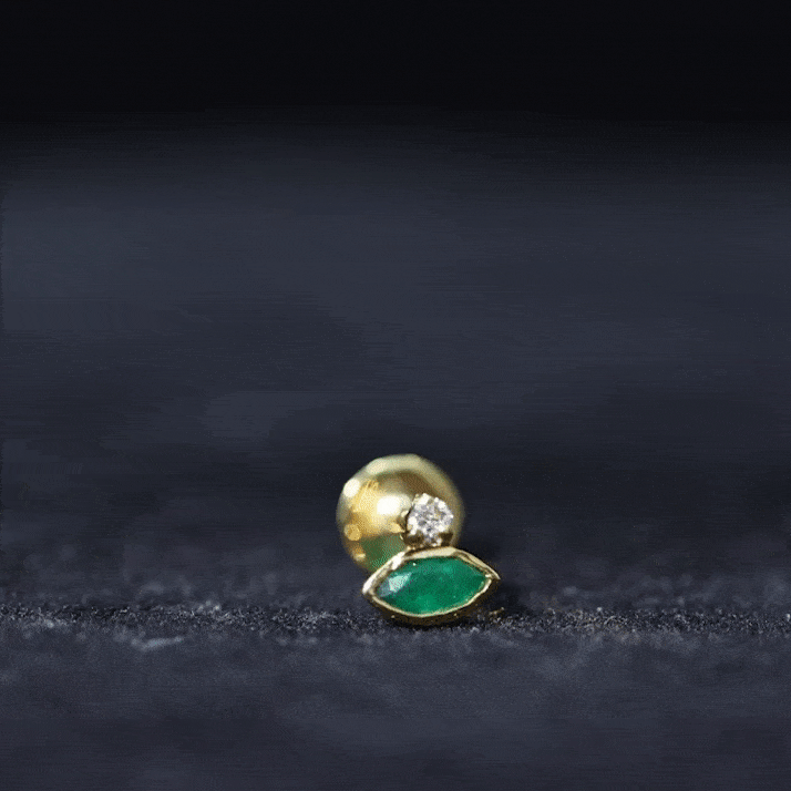 Marquise Cut Created Emerald Helix Earring with Moissanite