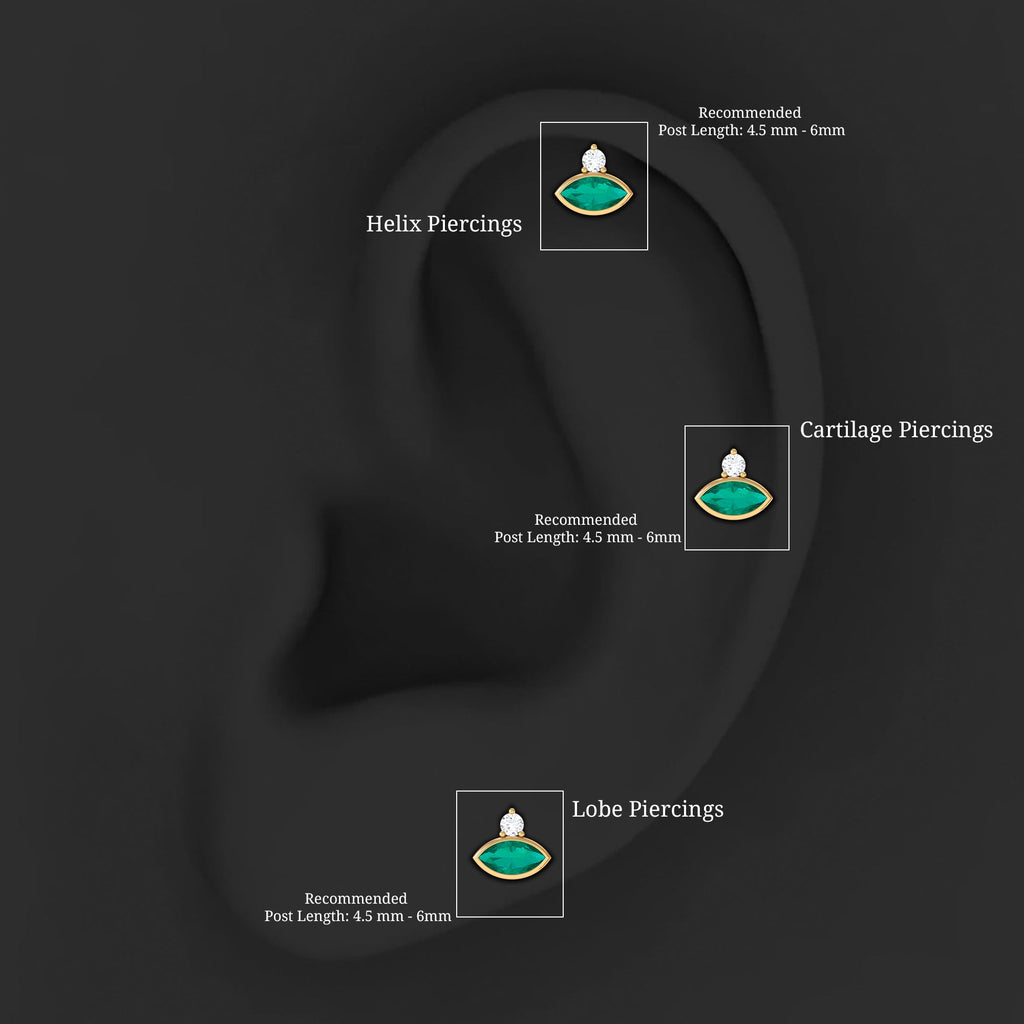 Marquise Cut Created Emerald Helix Earring with Moissanite